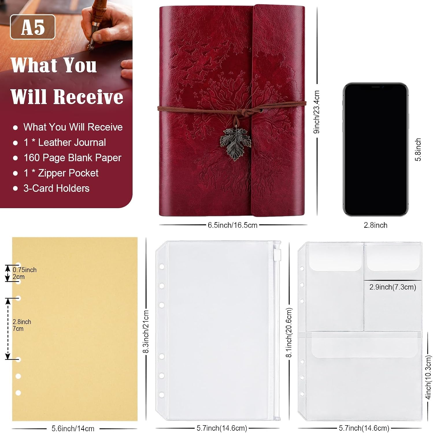 Detalle 2 de PU-Leder-Tagebuch OMEYA A5, nachfüllbar