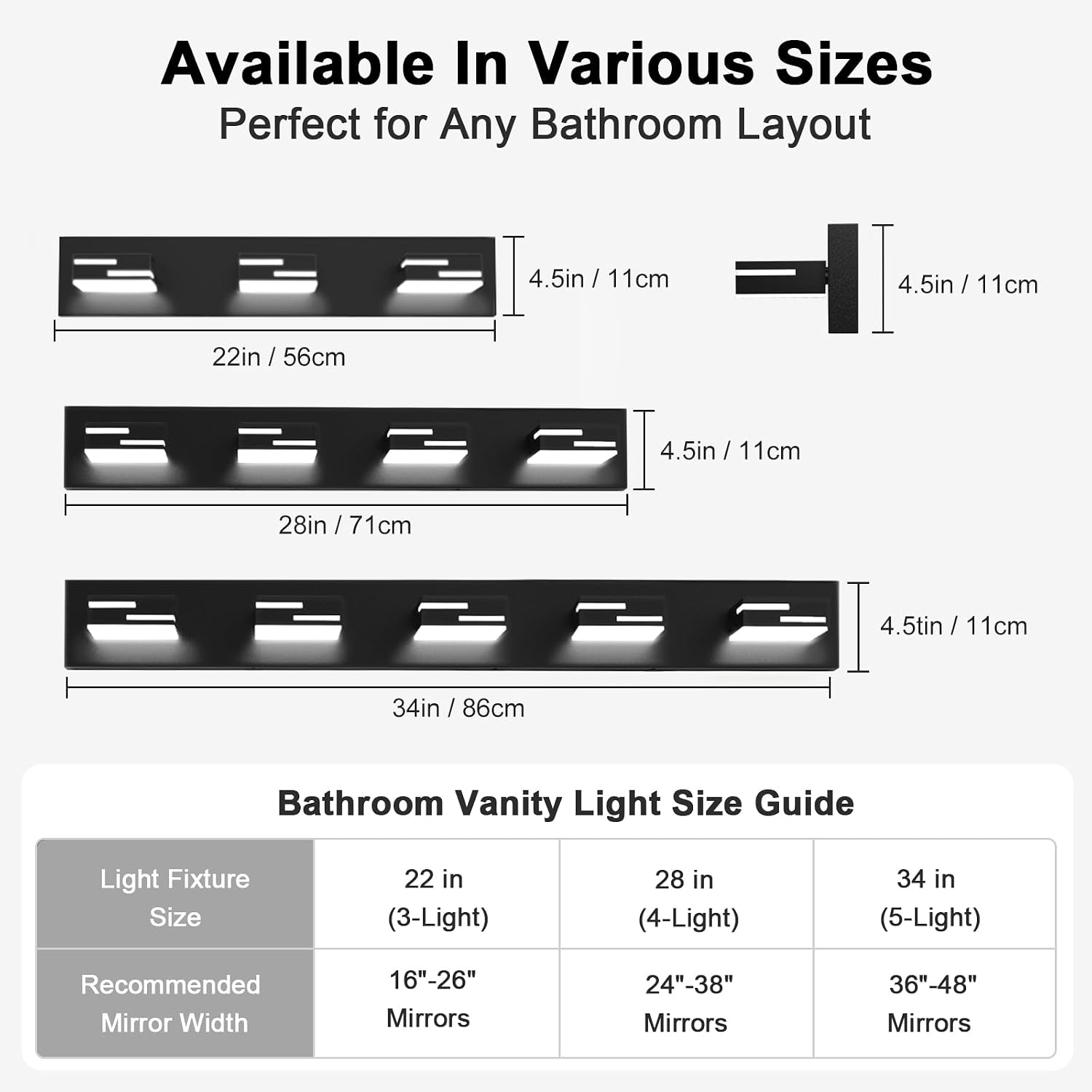 Detalle de LKHF 9553 3-Light LED Vanity Light, 56 cm Matte Black, 6000K, Dimmable