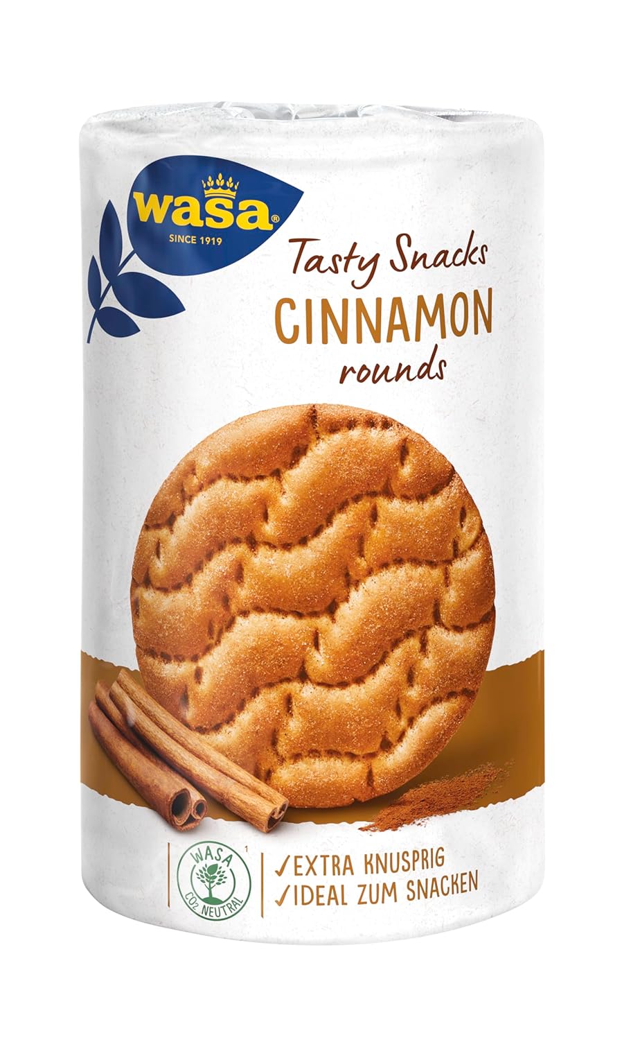 Detalle 2 de Wasa Tasty Snacks Cinnamon Rounds 267 g – kleiner, runder Zimt-Knäckebrot-Snack (Packung zu 4)