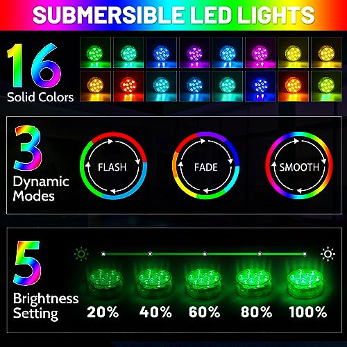 Thumbnail 1 de Daphomeu 2 Pcs Submersible LED Lights with Remote — Battery Powered, 16 Colours