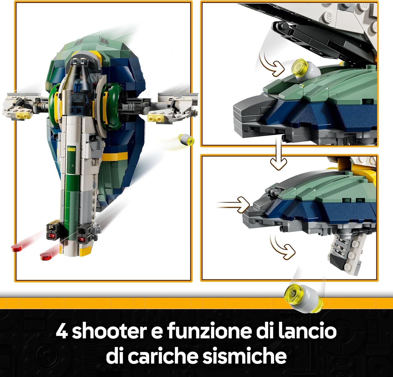 Thumbnail 2 de LEGO Star Wars 75433 Astronave di Jango Fett – Nave stellare con ali rotanti e 3 minifigure per esposizione