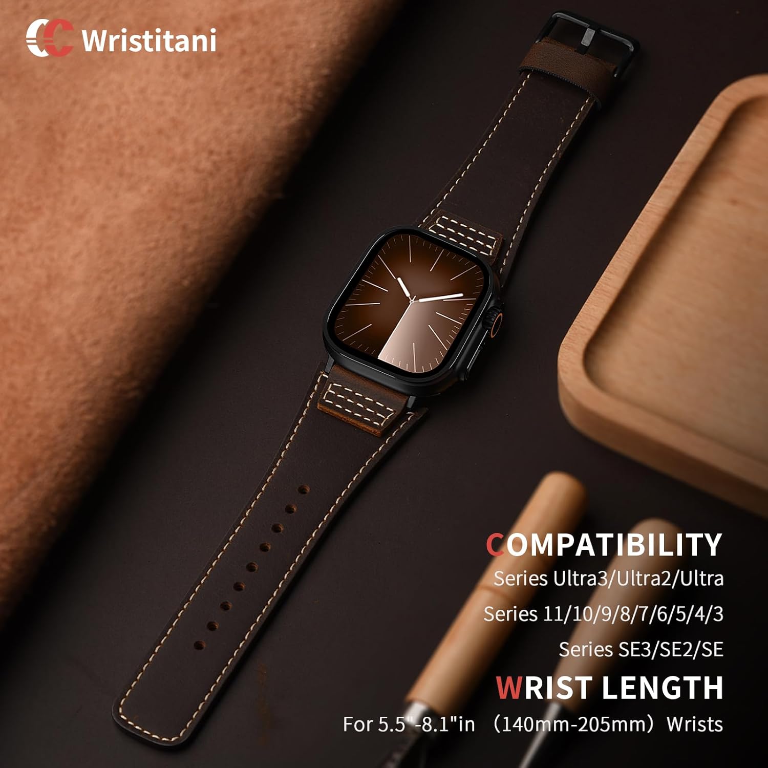Thumbnail 2 de Wristitani Cinturino in pelle vintage per Apple Watch da 41/42/44/45/49 mm (Uomo e Donna)