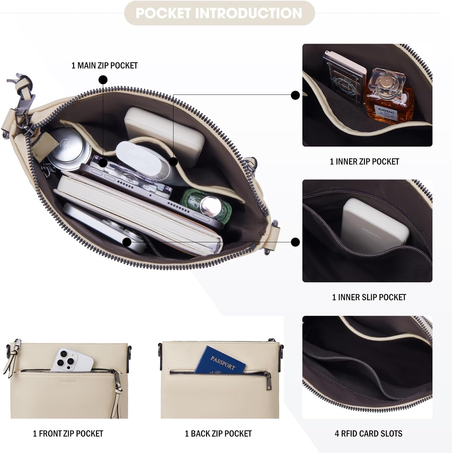 Detalle de Roulens Trendy Crossbody Bag for Women with Adjustable Wide Strap and RFID Card Slots