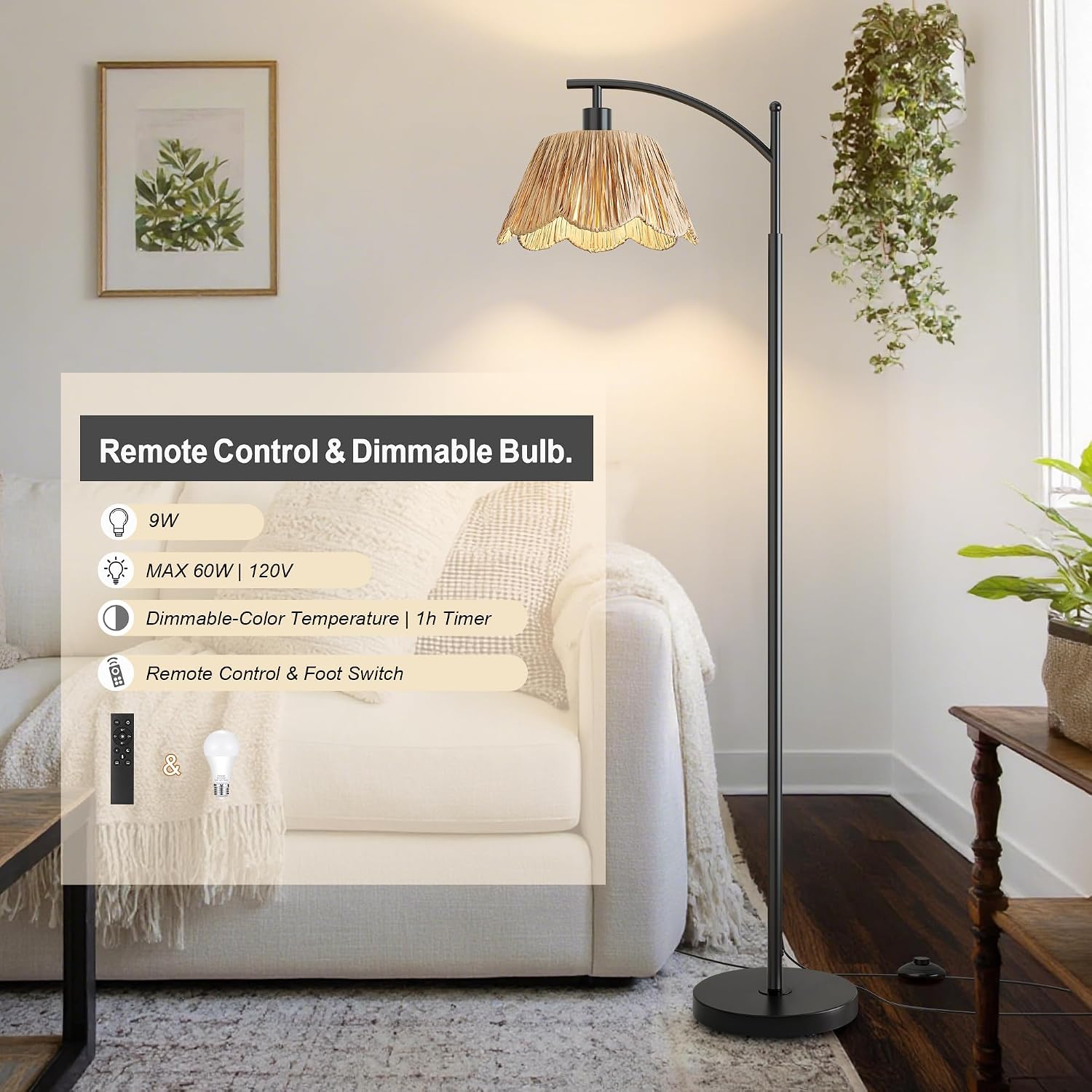Thumbnail 6 de Oneach Rattan Floor Lamp