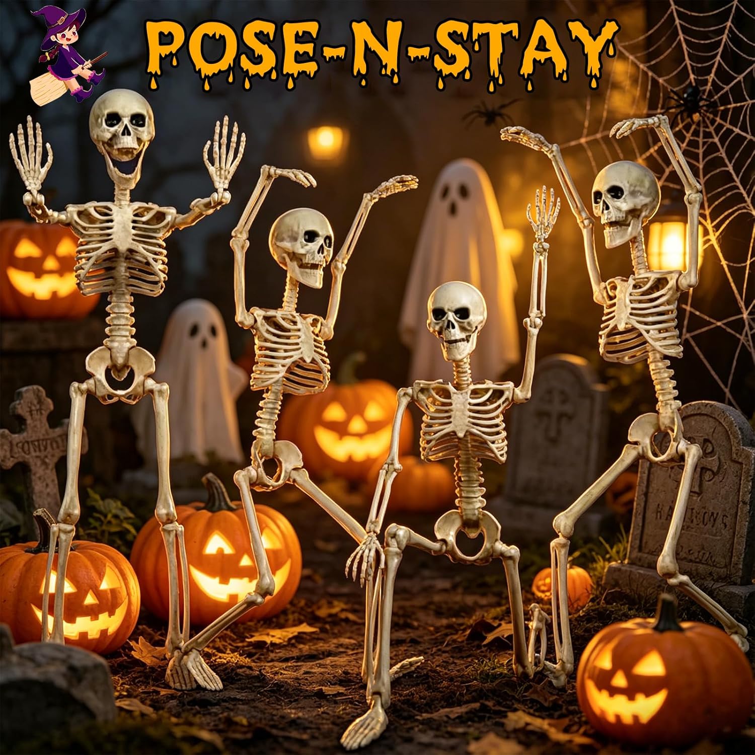 Thumbnail 6 de wymulot 2-Pack 40-Inch Posable Halloween Skeletons with Movable Joints