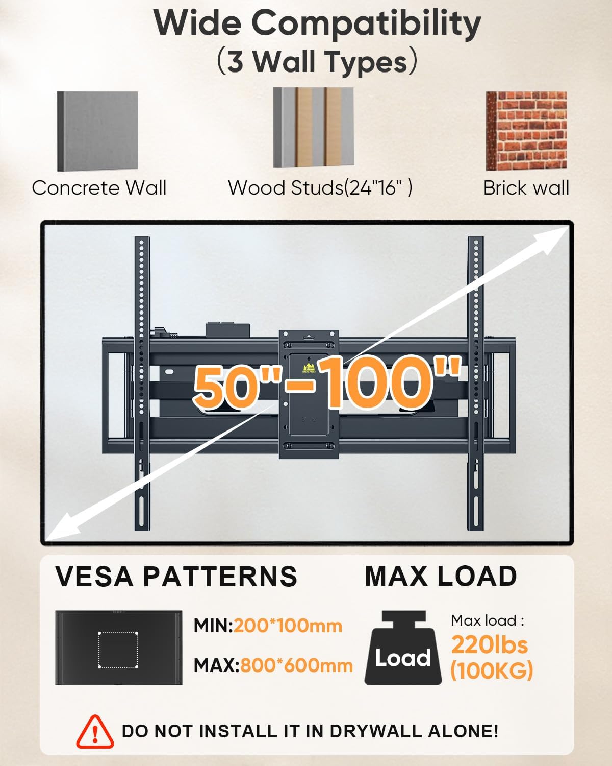 Detalle de FORGING MOUNT Heavy Duty 98''-100'' TV Wall Mount with Integrated Power Strip