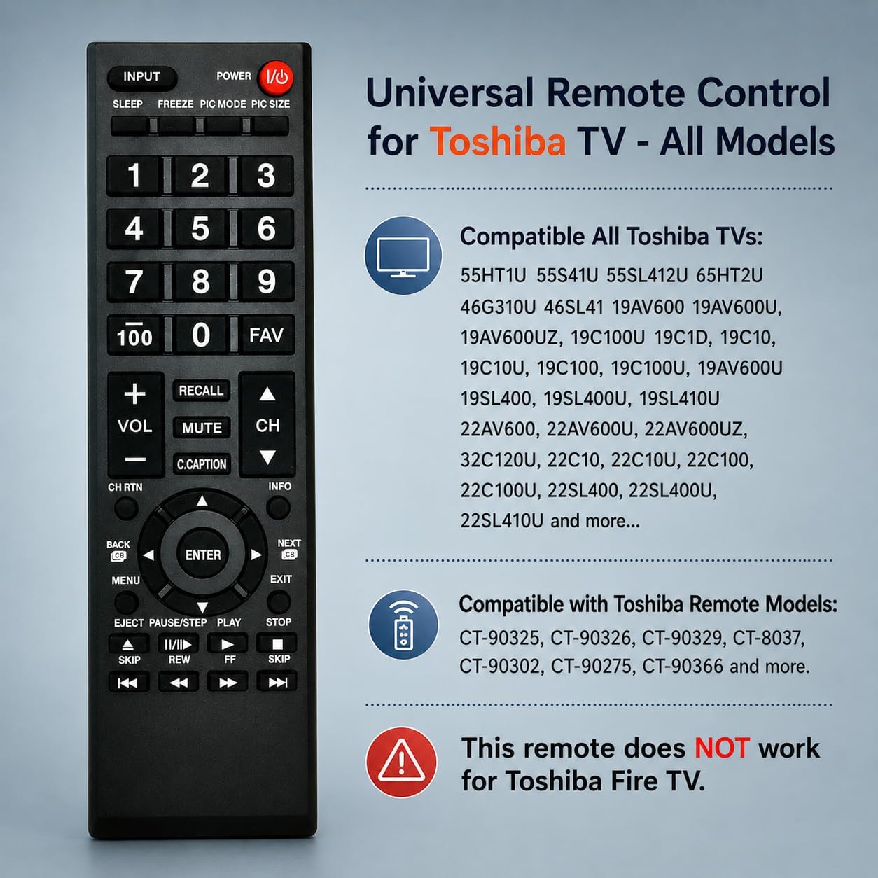 Detalle de Universal Remote Control for Toshiba TV (CT-90325/CT-90326 era) – All-Toshiba LCD/LED HDTVs