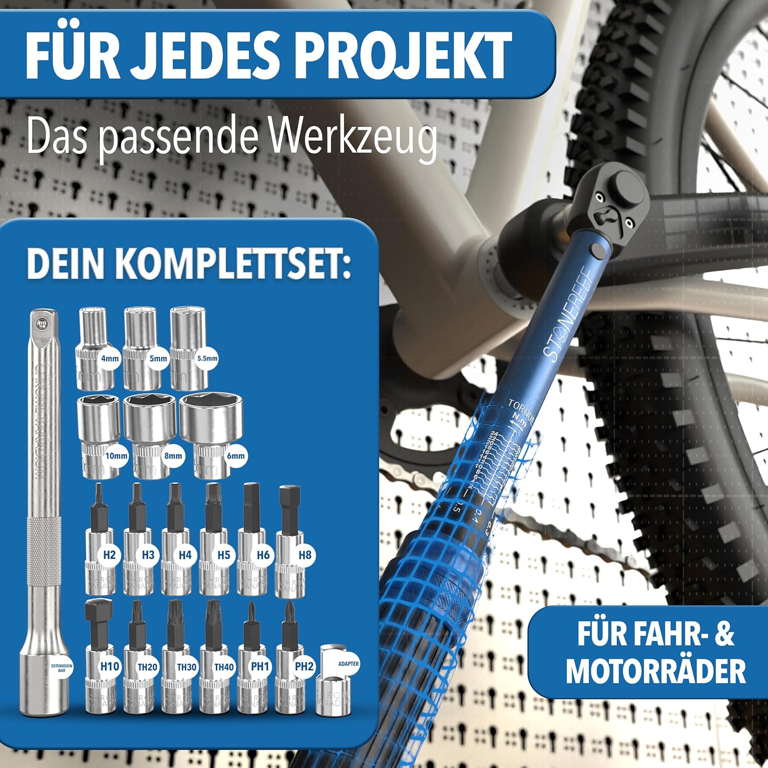 Thumbnail 1 de STONE REEF 21-teiliges Drehmomentschlüssel-Set 1/4 Zoll (1–25 Nm) für Fahrrad, Bike, MTB & E-Bike