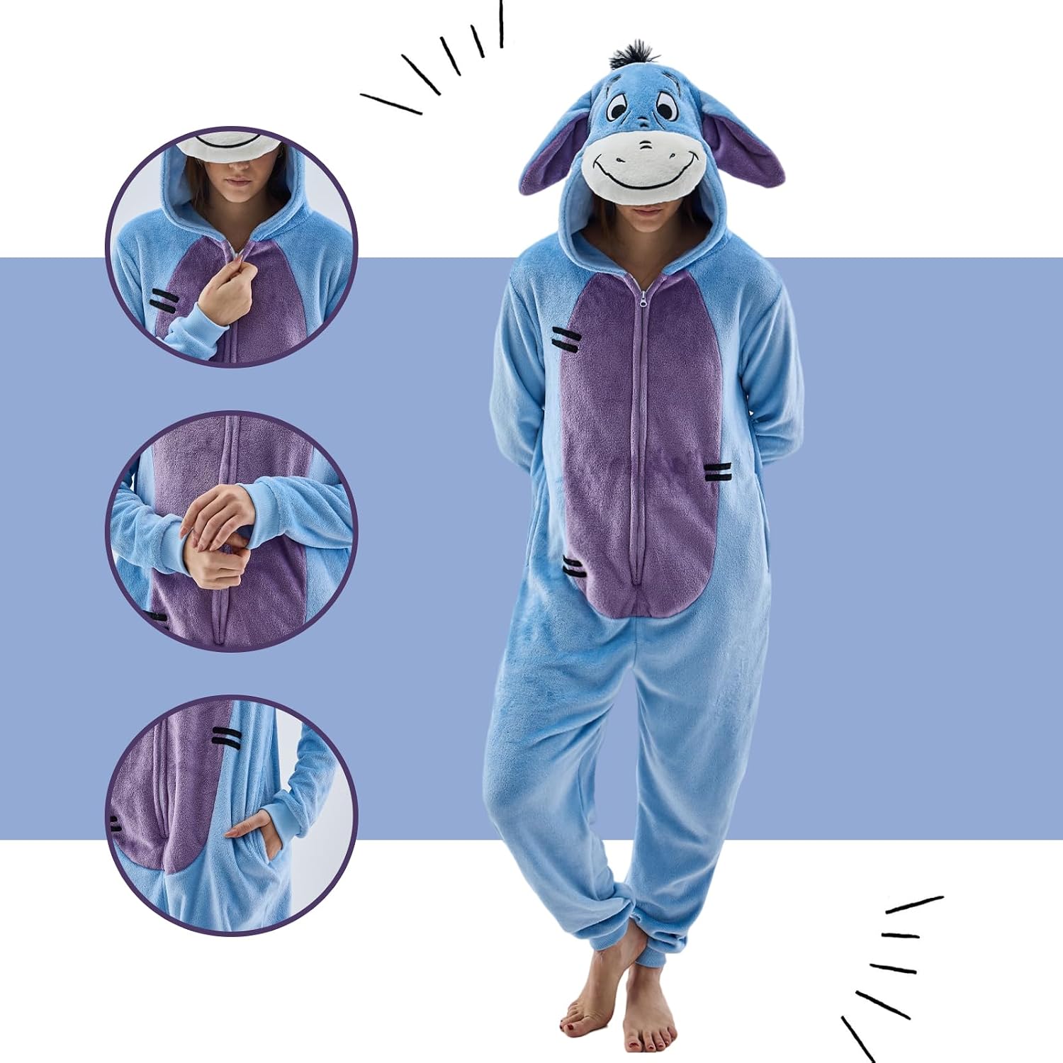 Detalle de GONAAP Eeyore Animal Onesie Pajamas with Zipper and 3D Hood
