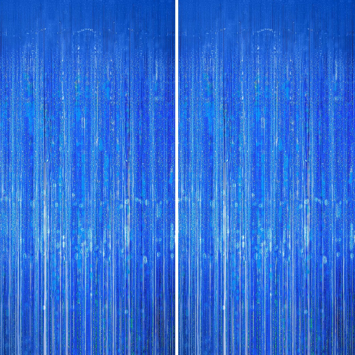 Detalle de KERNOWO Lametta Vorhang Blau Glitzer 2 Stück