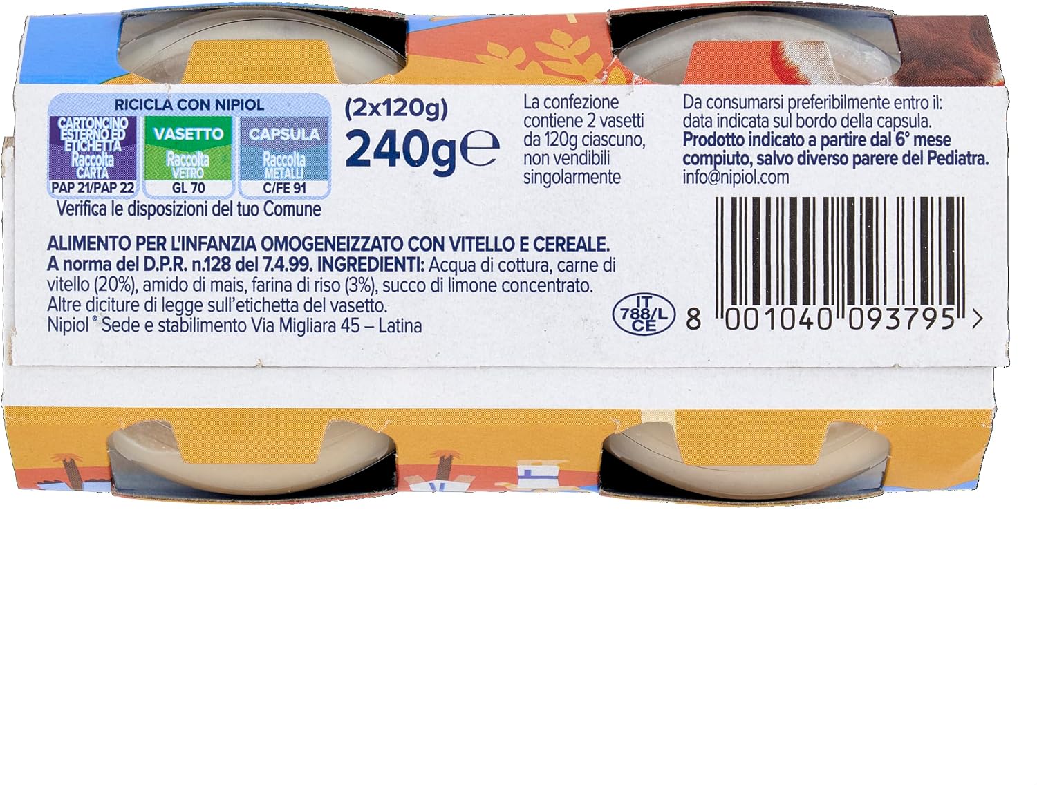 Thumbnail 6 de Nipiol Omogeneizzato Vitello - 2x120 g, 12 confezioni: omogeneizzato di carne 100% vitello senza sale aggiunto