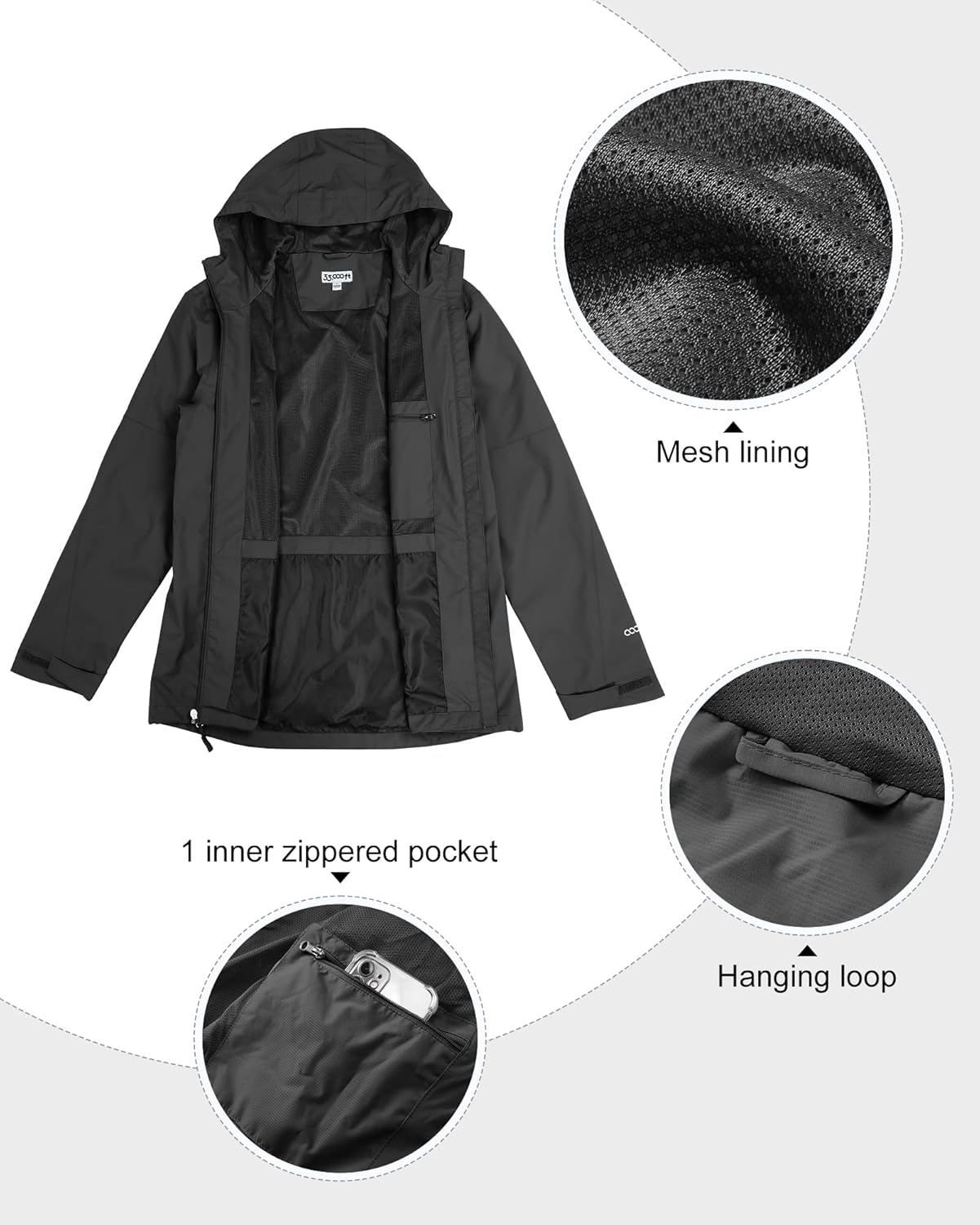 Detalle de 33,000ft Men's Outdoor Waterproof Jacket: Packable Windbreaker for Cycling and Camping
