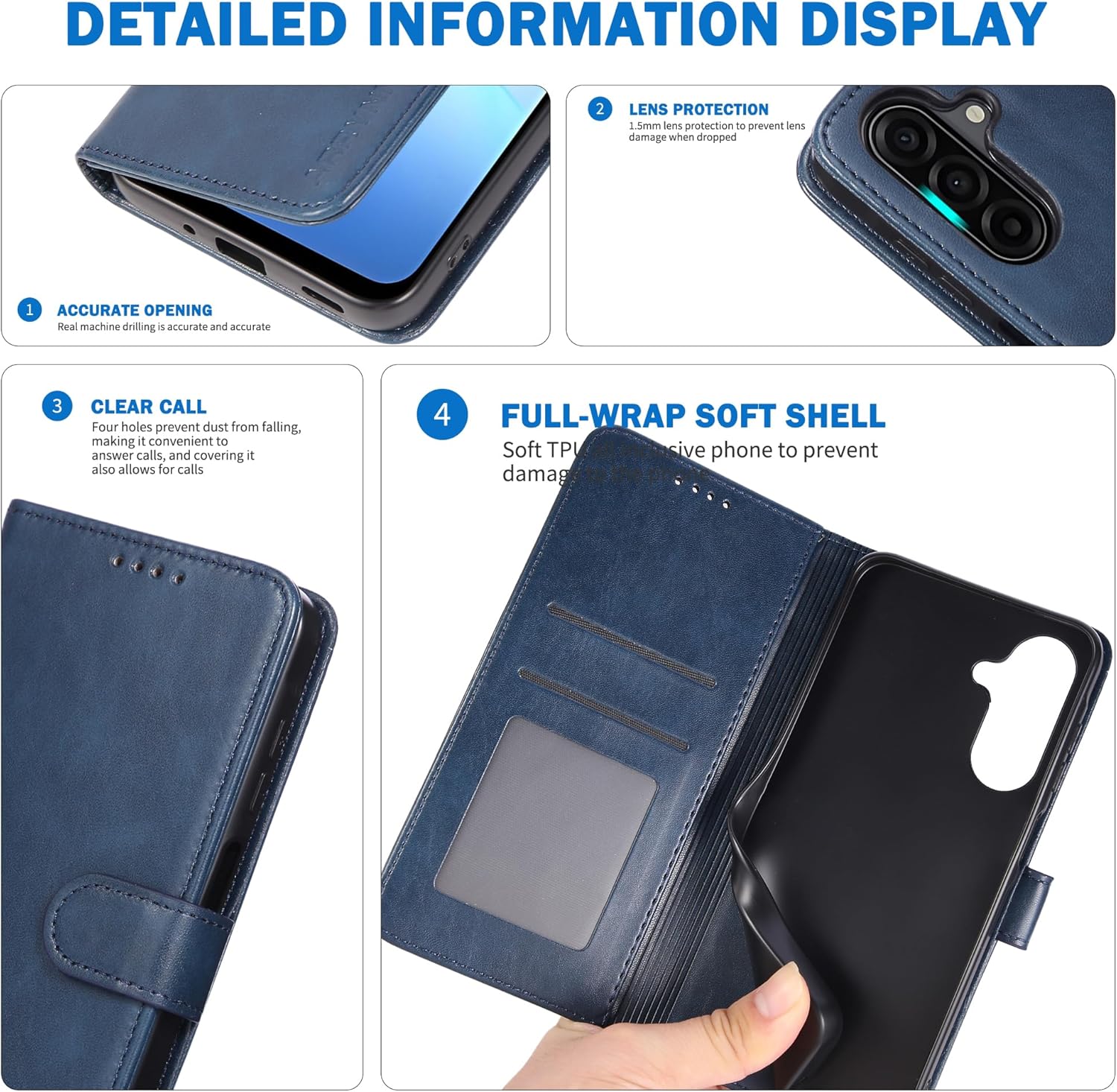 Thumbnail 5 de ARRYNN Handyhülle für Samsung Galaxy A17 5G/4G (6,7 Zoll) mit Schutzfolie – Flip Wallet in Blau