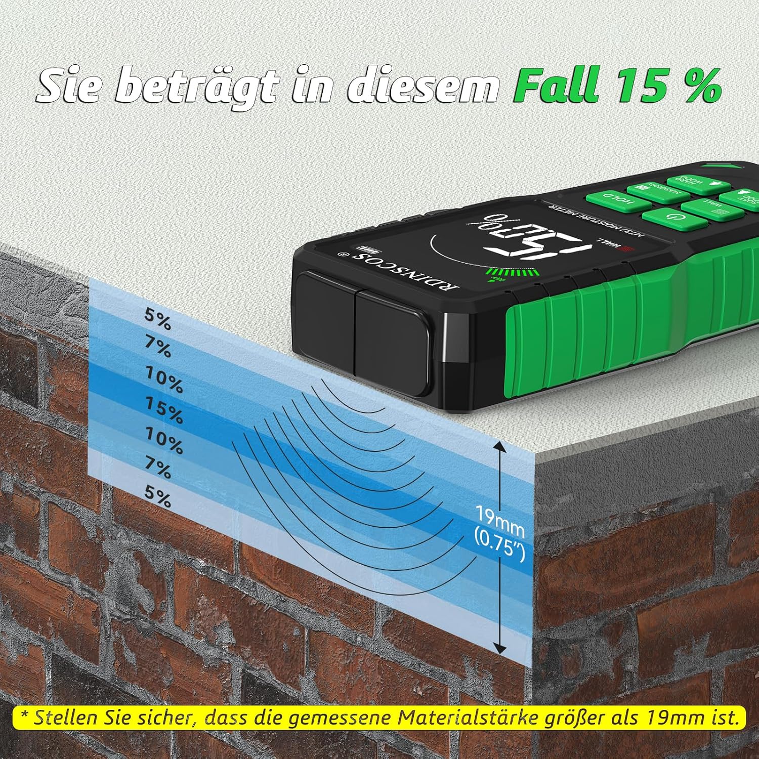 Detalle de RDINSCOS Rechargeable Pinless Moisture Meter: Non-Invasive Damp Detector for Walls, Wood & Masonry
