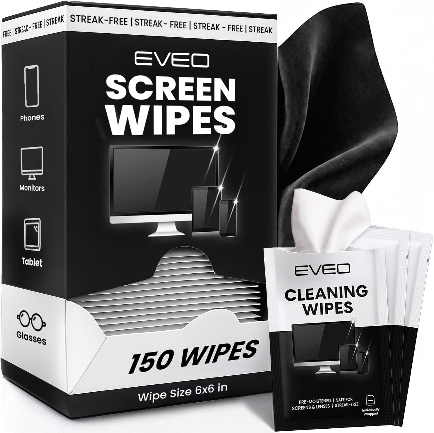 Detalle de EVEO Screen Wipes 150 Pack electronic wipes