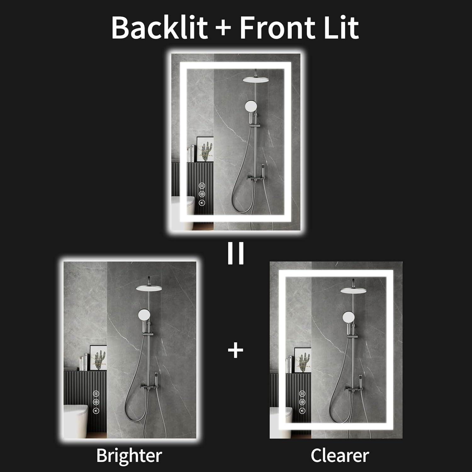 Detalle de LED Bathroom Mirrors 28"x36" with Front & Backlit Lighting, Anti-Fog, Dimmable 3-Color Temperatures