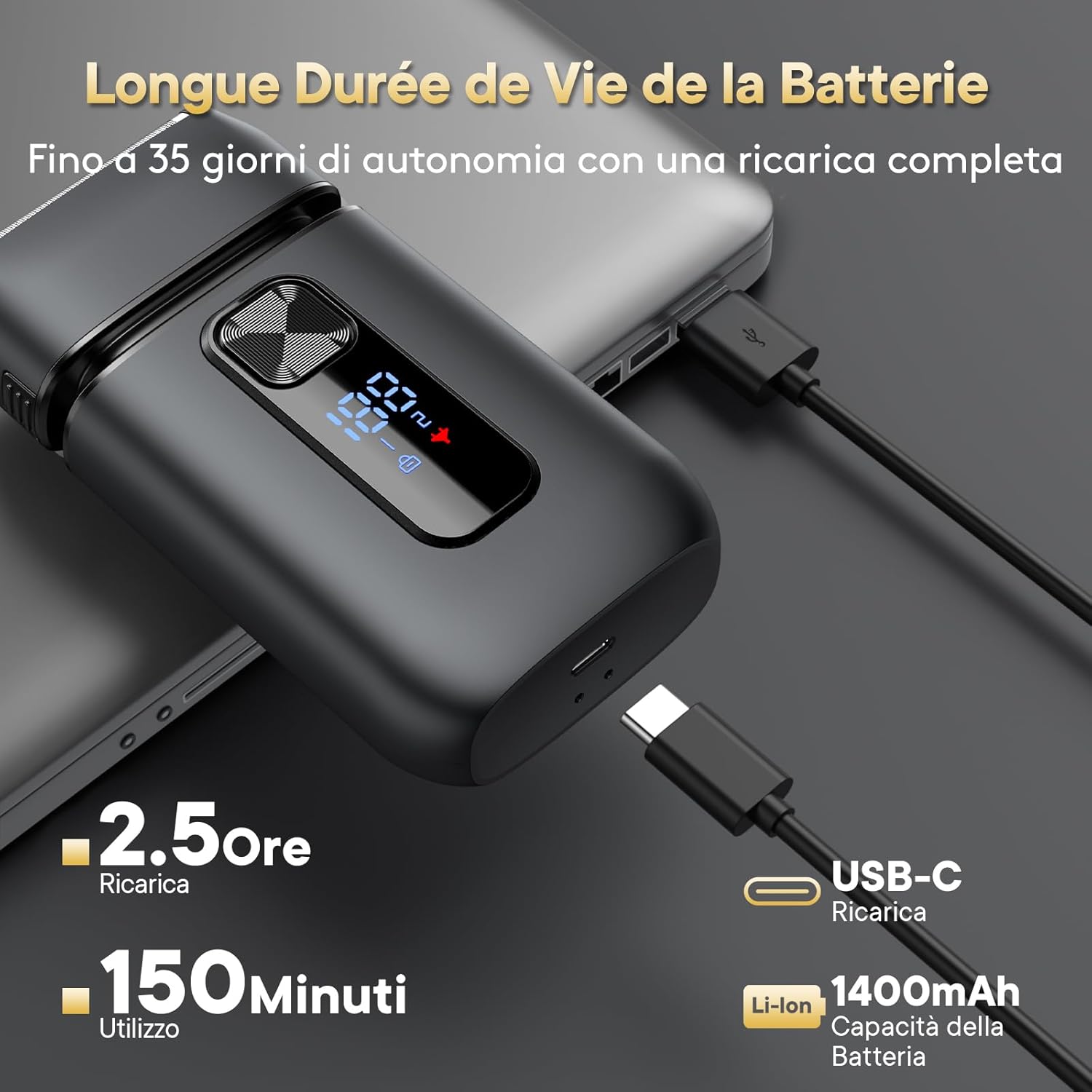 Detalle 2 de Brightup Rasoir Électrique Homme avec Tondeuse Rétractable – rasage précis, étanche et sans fil