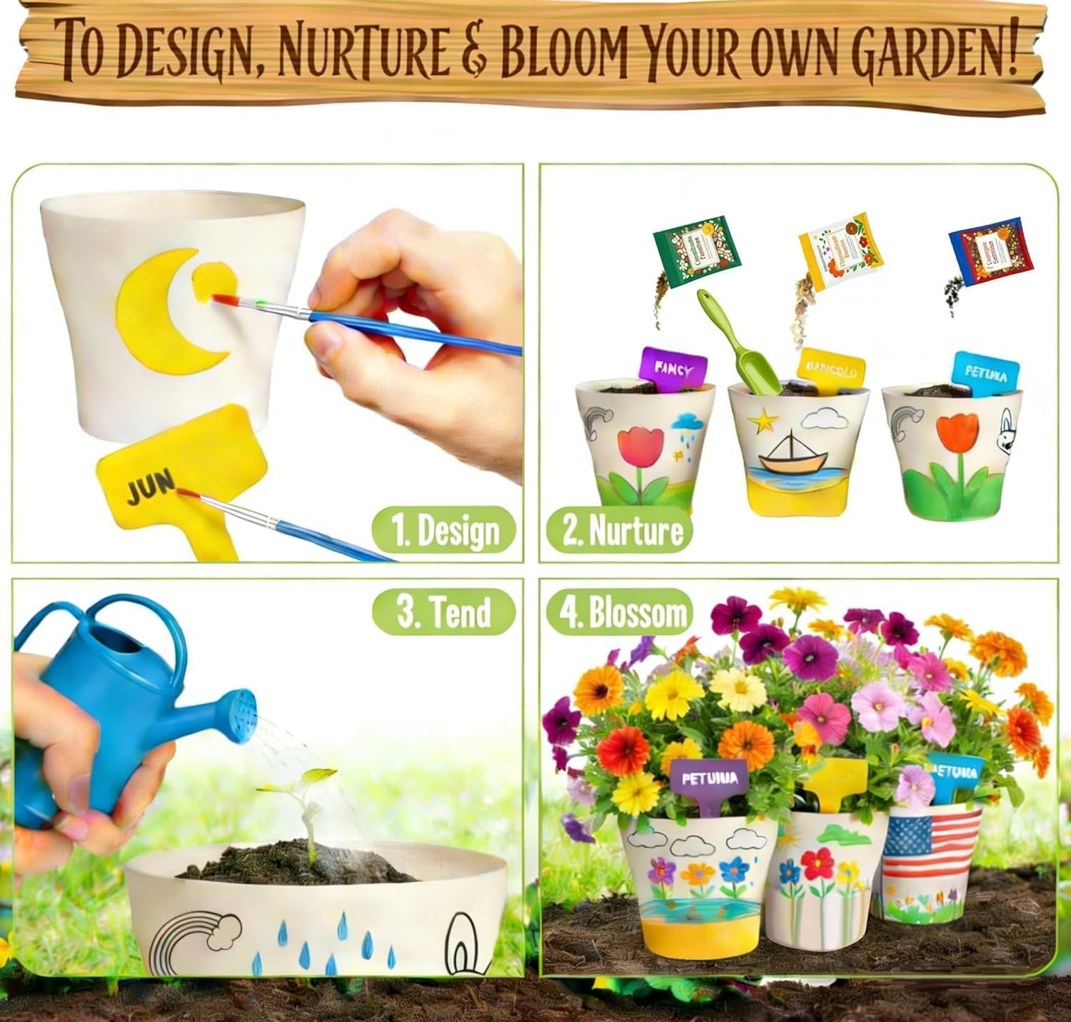 Detalle de Paint & Plant Flower Growing Gardening Kit with 3 Pots for Kids