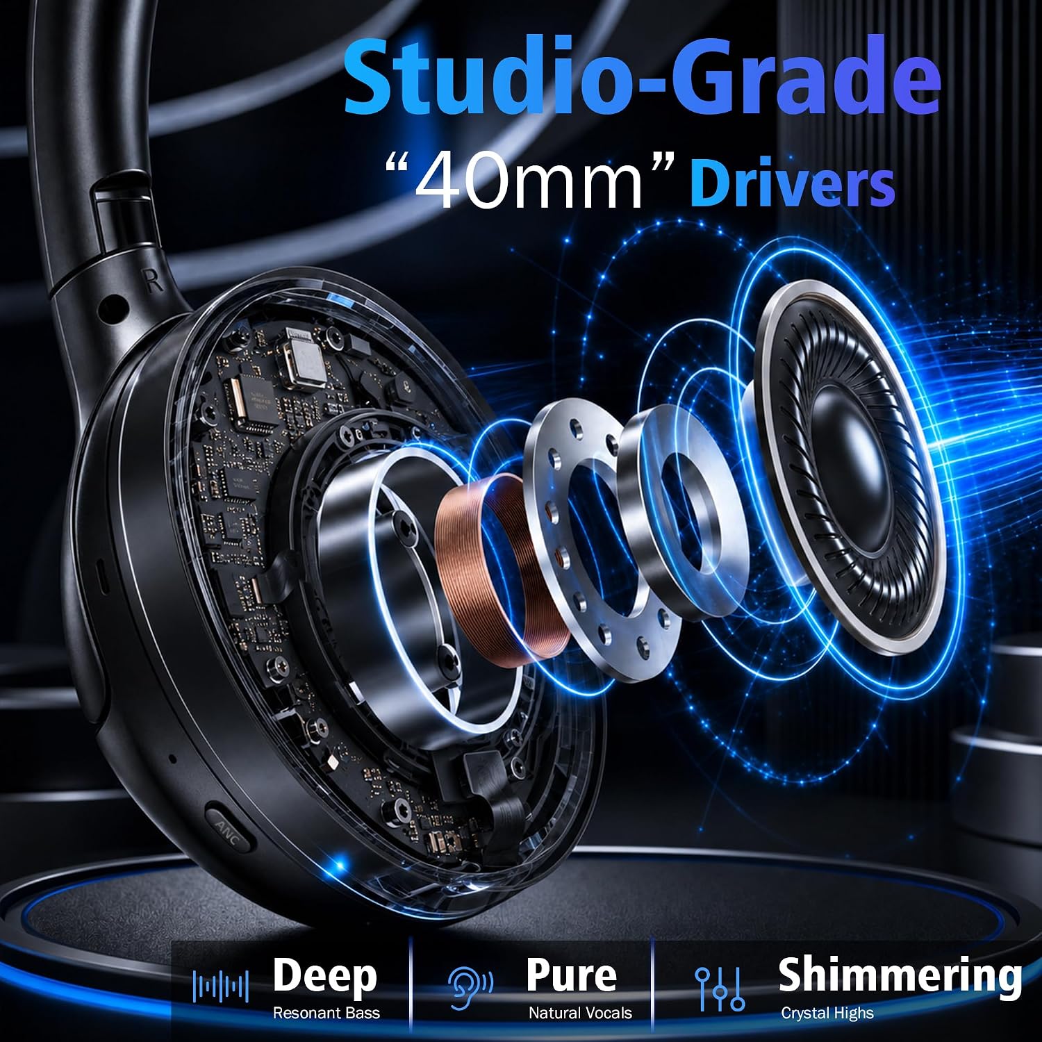 Detalle de Ivrydas Over-Ear Headphones, 750mAh Battery