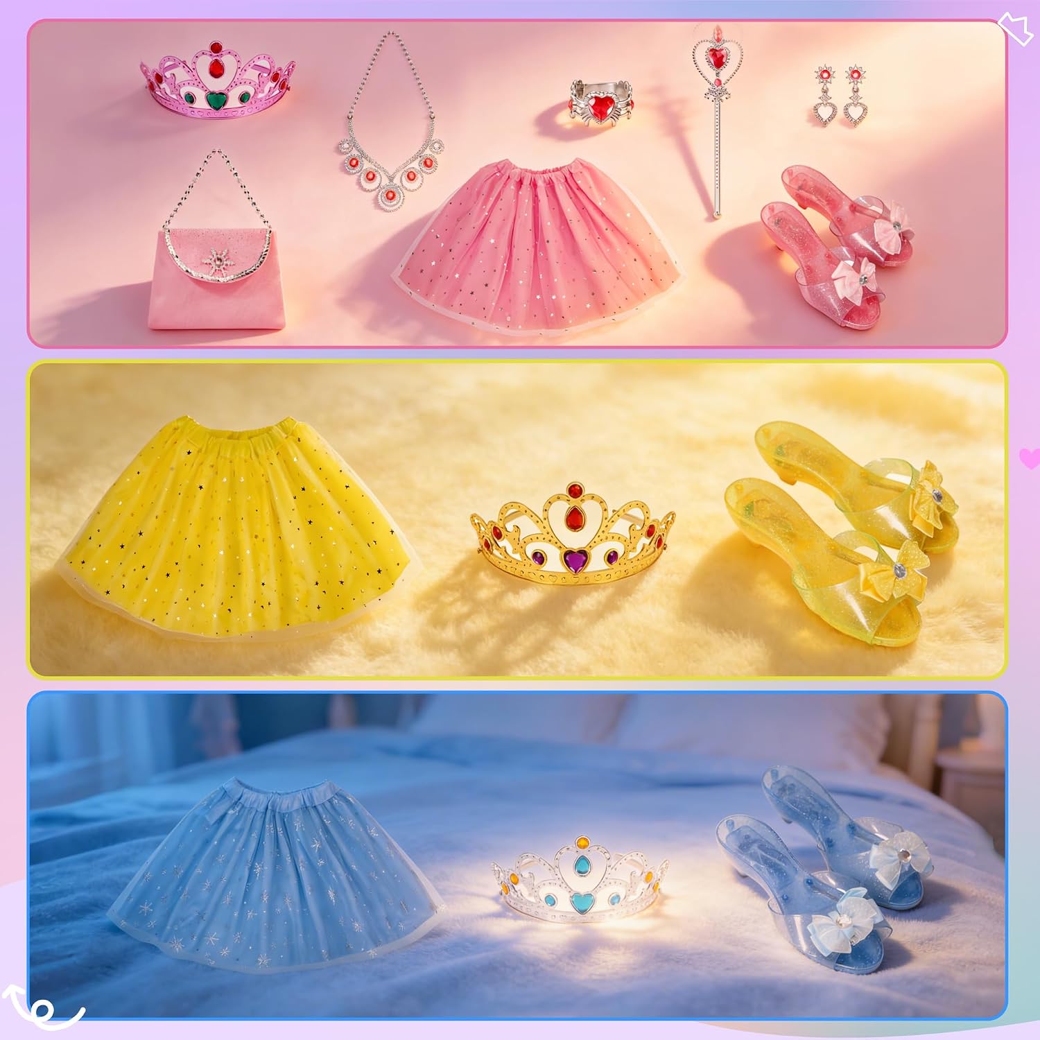 Detalle 2 de Meland Princess Dress-Up Set for Girls Ages 3–6 with Light-Up Shoes and 3 Skirts