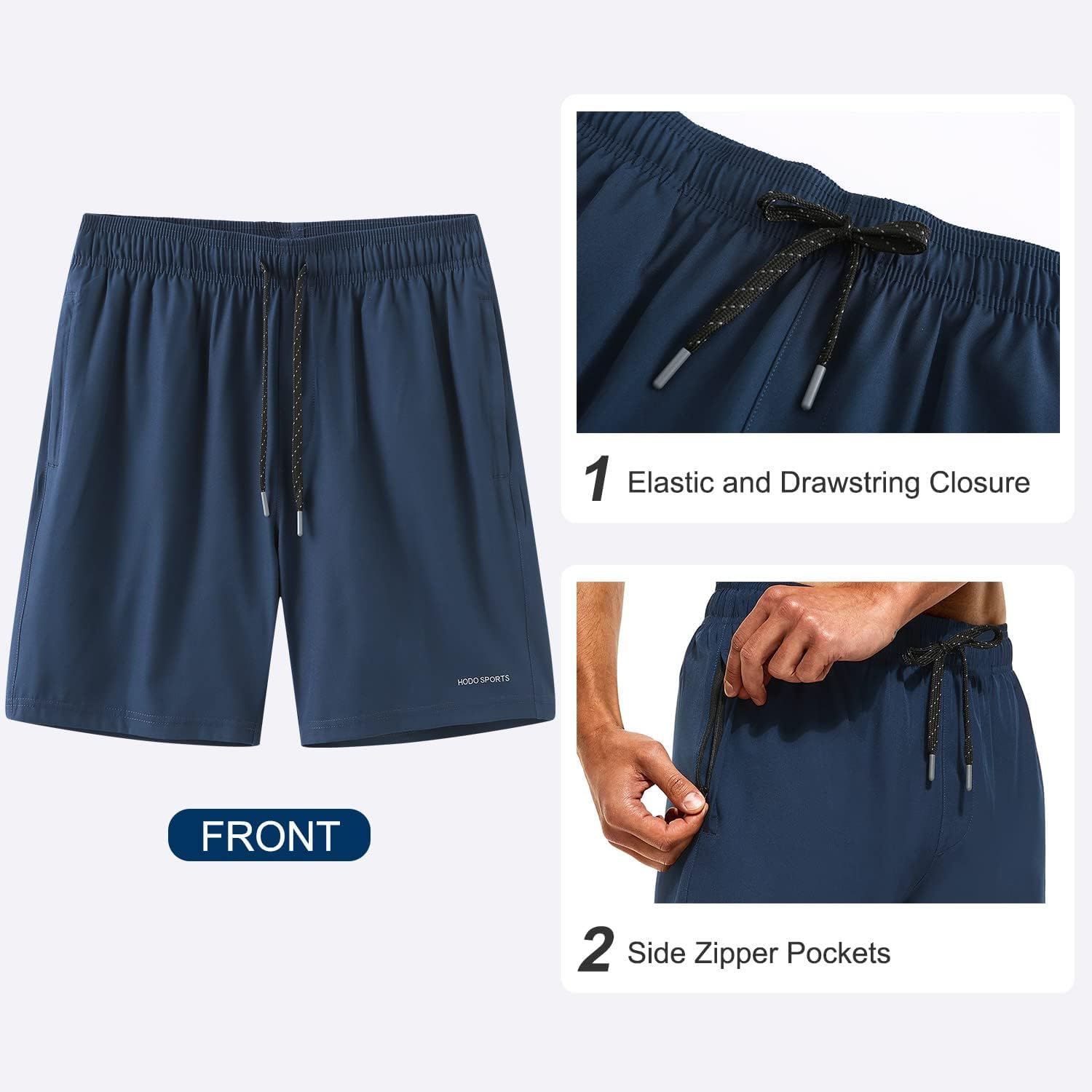 Thumbnail 3 de HODOSPORTS Mens 7" Swim Trunks with Compression Liner — Quick Dry, Zipper Pockets, and Secure Fit