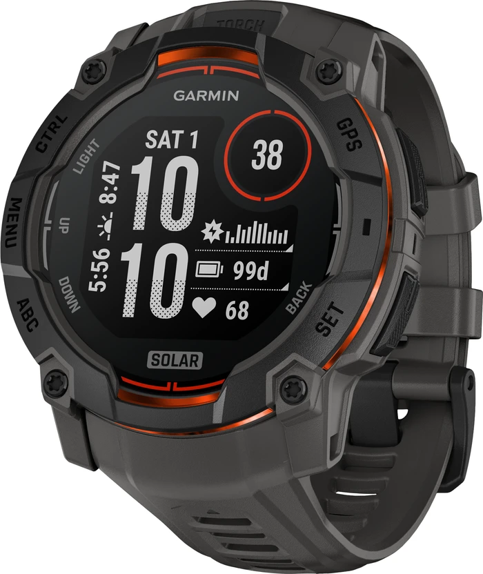 Detalle de Garmin Instinct 3 Solar Schwarz 50 mm – robuste Outdoor-Smartwatch mit Solaraufladung