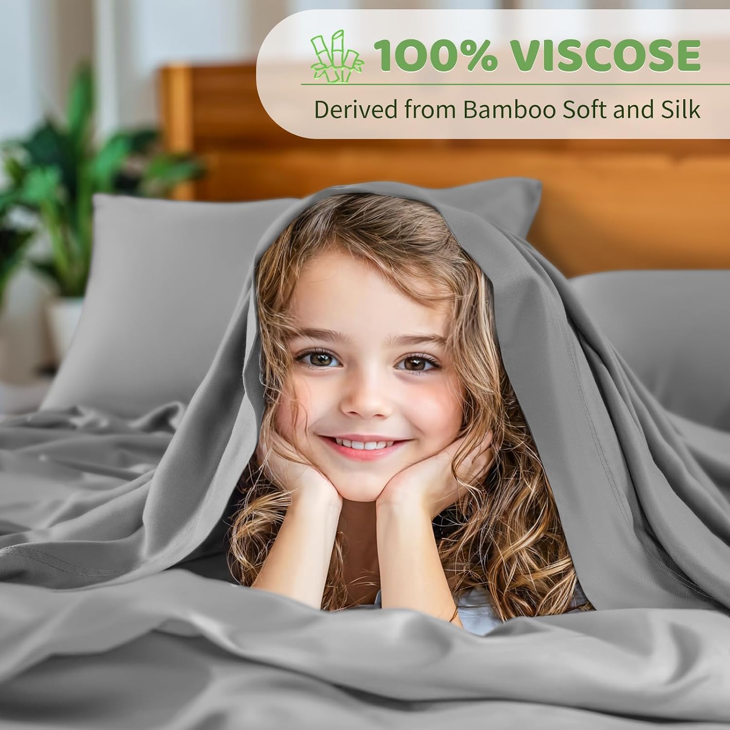 Detalle de LBRO2M King Rayon-Derived-from-Bamboo Sheet Set, Cooling Feel, 16-Inch Pockets
