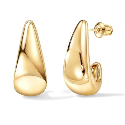 Detalle de Dochais Chunky Gold Earrings for Women – 925 Sterling Silver Hoop Earrings