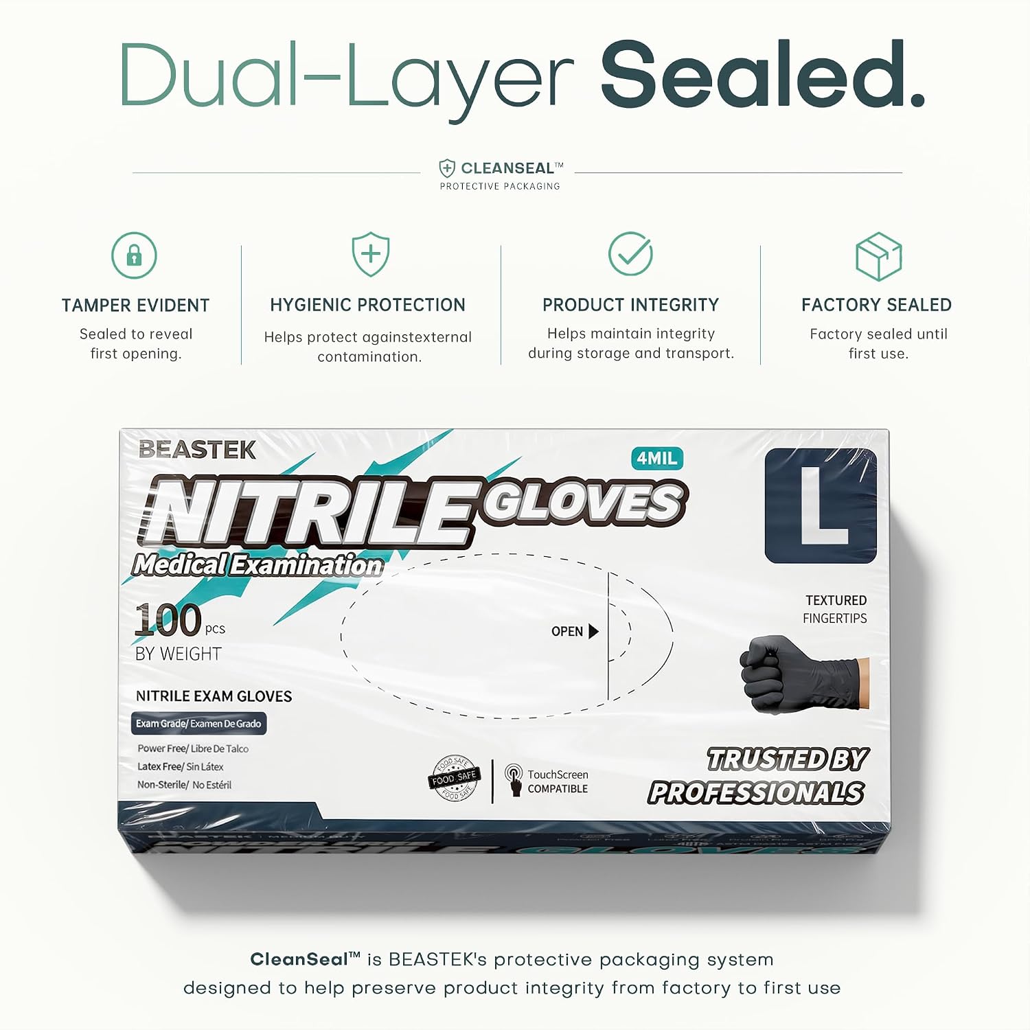 Detalle 1 de BEASTEK Nitrile Disposable Gloves, 4-mil