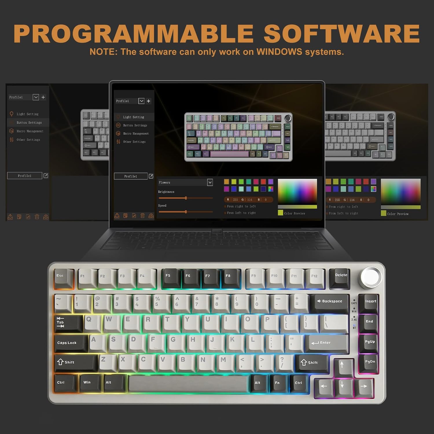 Thumbnail 6 de YUNZII B75 Pro drahtlose mechanische 75%-Tastatur (Hot-Swap, Knopf, Blue Grey, RGB) – Bluetooth/Typ-C/2.4G