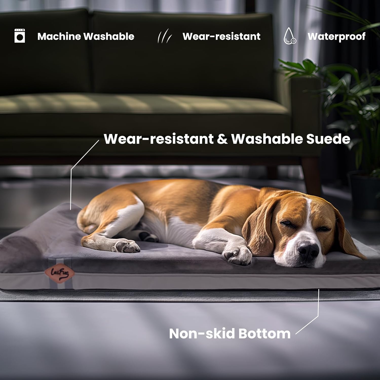 Thumbnail 3 de LaiFug Orthopedic Memory Foam Dog Bed with Pillow, Waterproof Liner & Removable Cover (Medium, Grey)