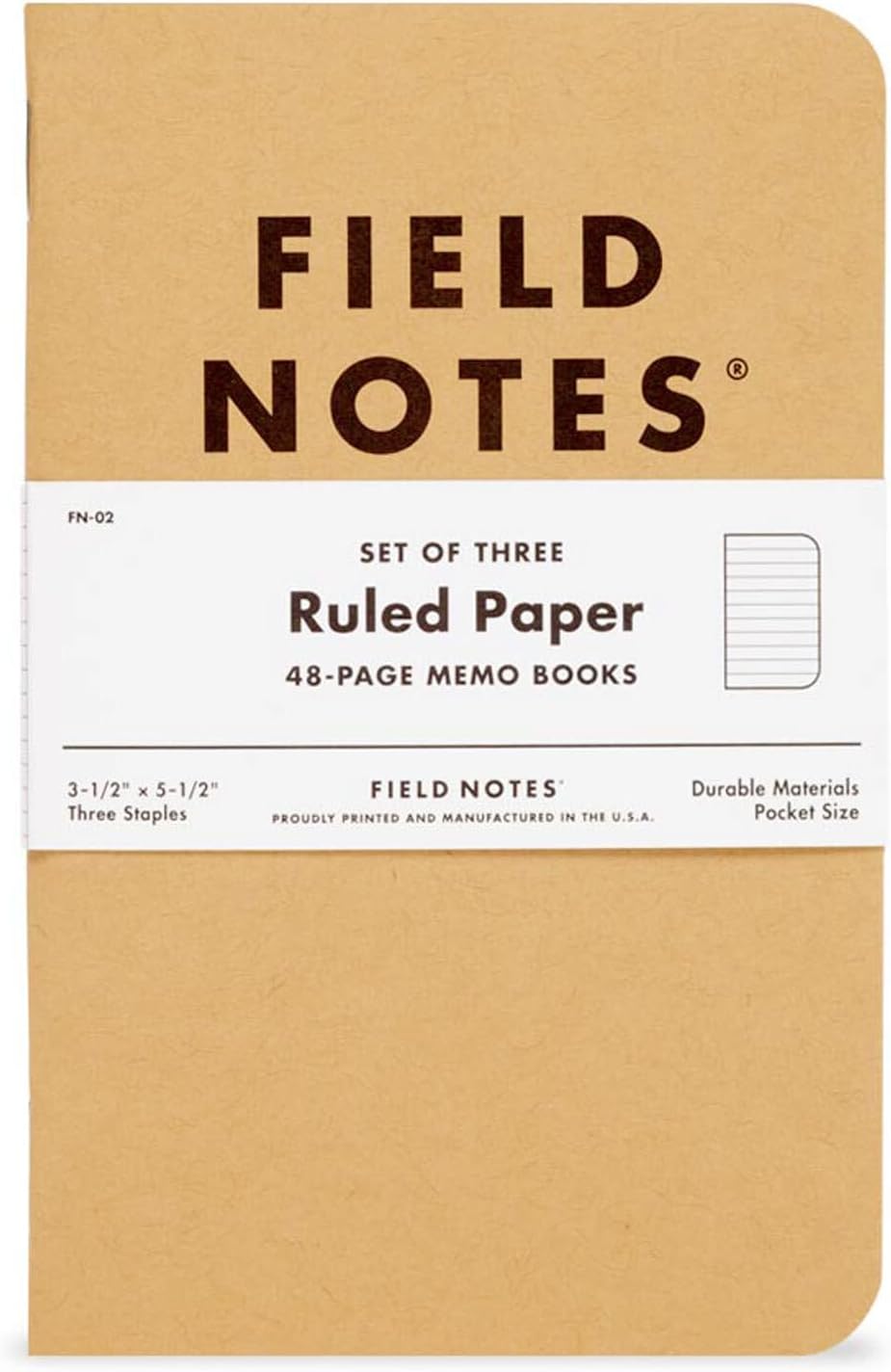 Detalle de FIELD NOTES Kraft Ruled 3-Pack 罫線入りメモ帳 3冊セット、ブラウンのクラフト紙カバー