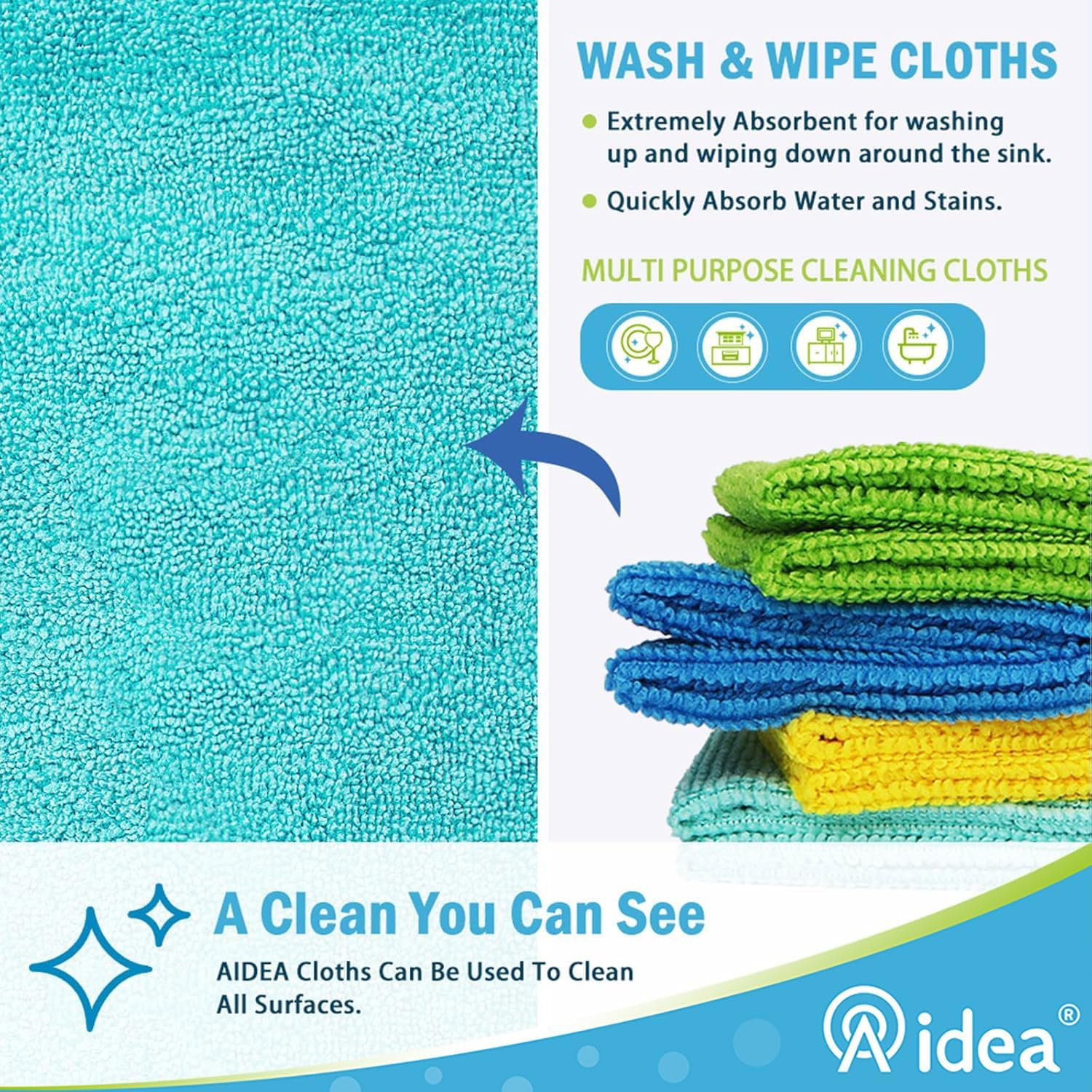 Detalle 2 de AIDEA Lot de 12 chiffons microfibre 30 x 30 cm đź§˝