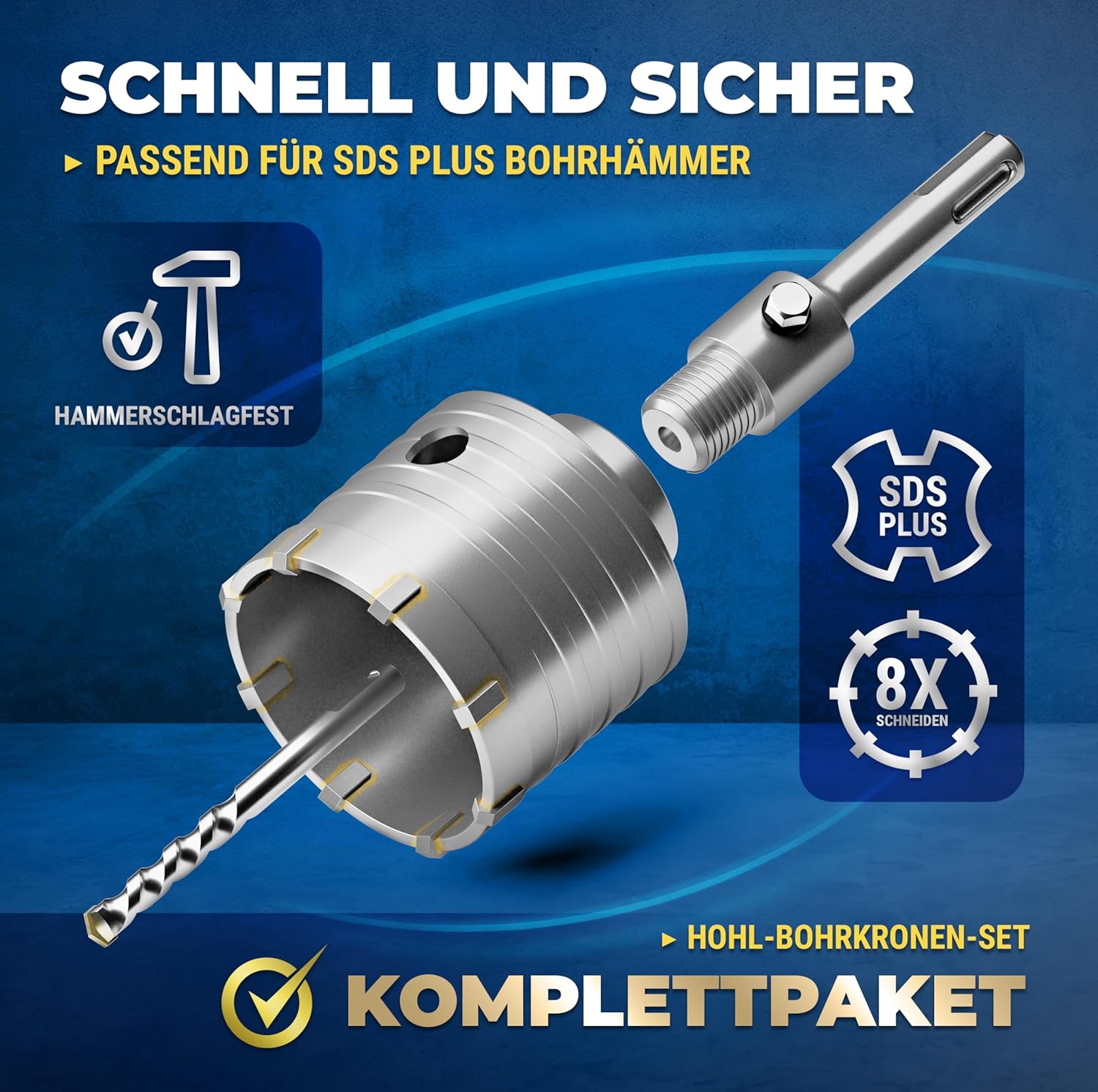 Thumbnail 1 de S&R Hohl-Bohrkrone-Set Ø 82 mm mit SDS-plus Adapter, 110 mm und Zentrierbohrer 8x110 mm für Bohrhämmer