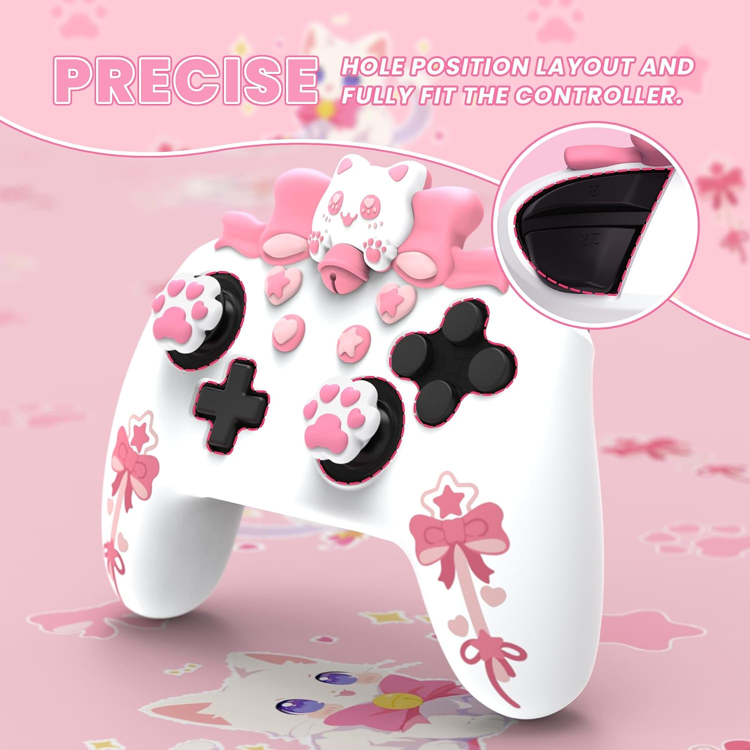 Thumbnail 5 de PlayVital Sweetheart Kitty Silicone Skin for Switch Pro Controller 🕹