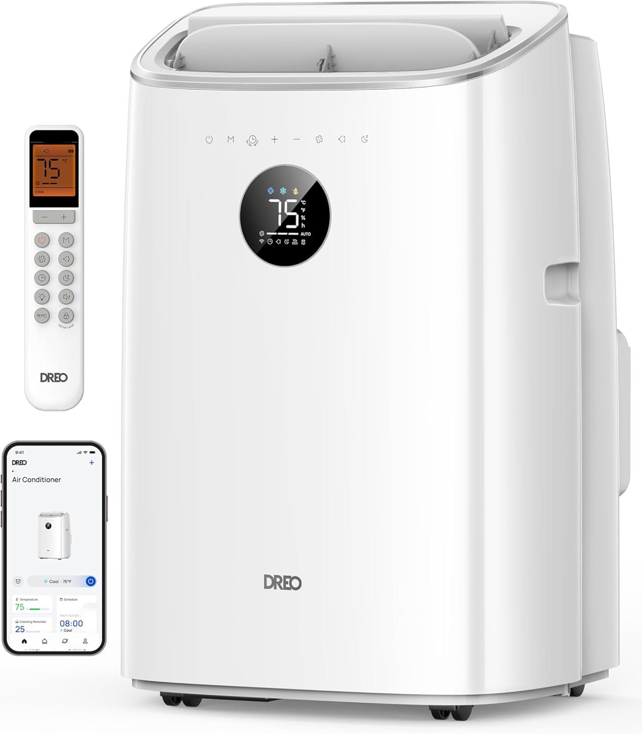 Detalle de DREO climatiseur mobile AC318S 7500 BTU 3-en-1 : refroidissement, ventilation et déshumidification sans drainage