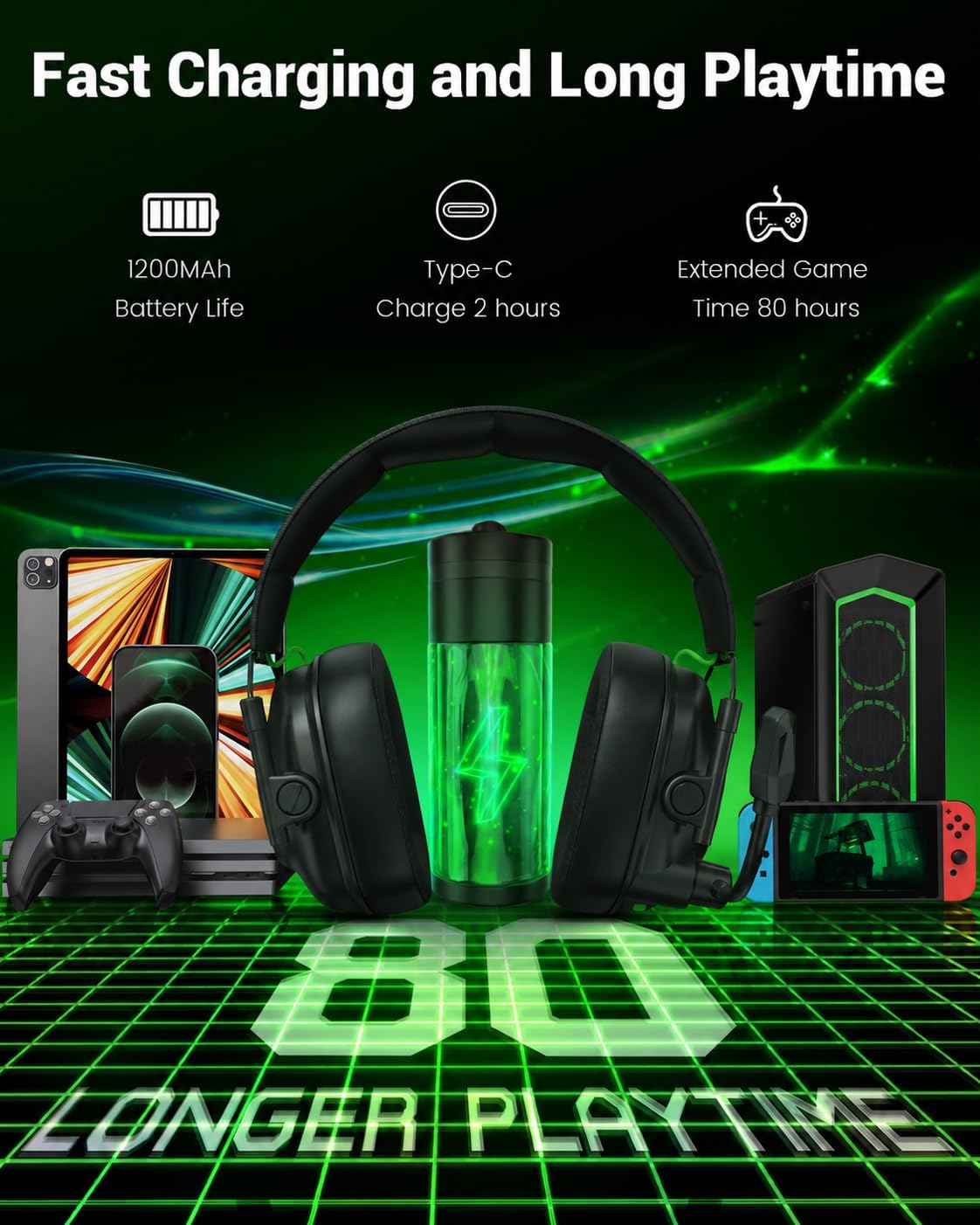 Thumbnail 6 de Krysenix KGH2 Wireless Gaming Headset, 2.4GHz, Bluetooth 5.4, 50mm Drivers