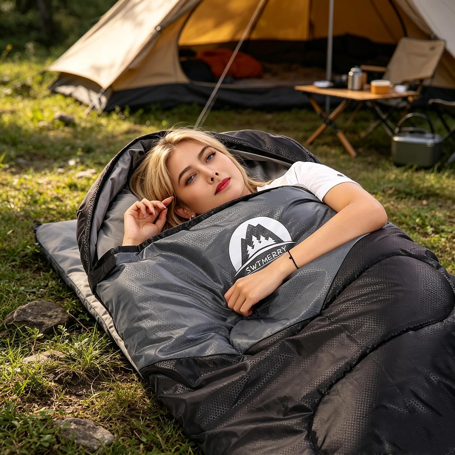 Detalle de SWTMERRY Sleeping Bag 3-4 Seasons – Lightweight, Waterproof, for All Ages