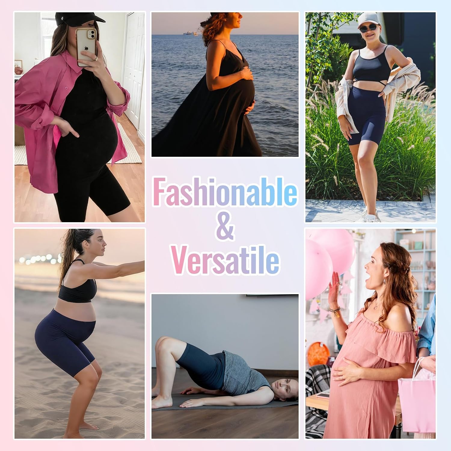 Detalle 2 de AMIYOYO Maternity Shorts Over Bump High Waisted Stretchy Pregnancy Yoga Shorts