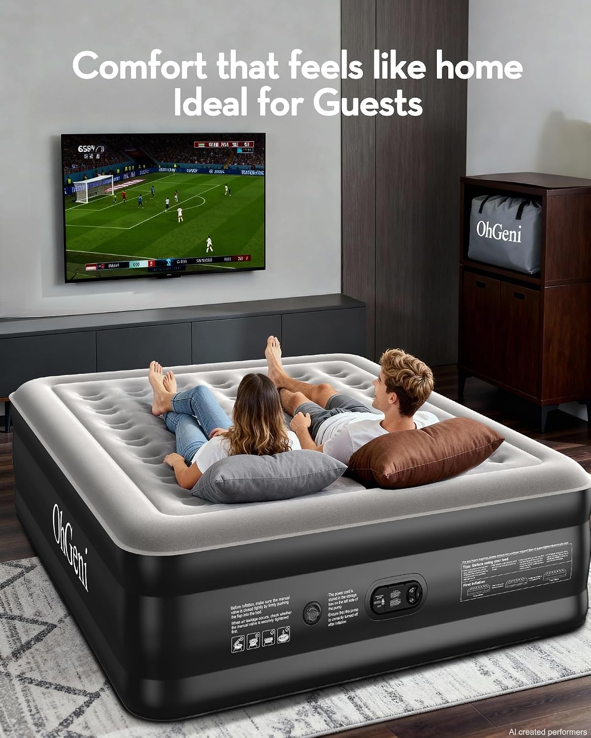 Detalle de OhGeni AMH5 King Air Mattress, 20-Inch Raised with Built-In Pump