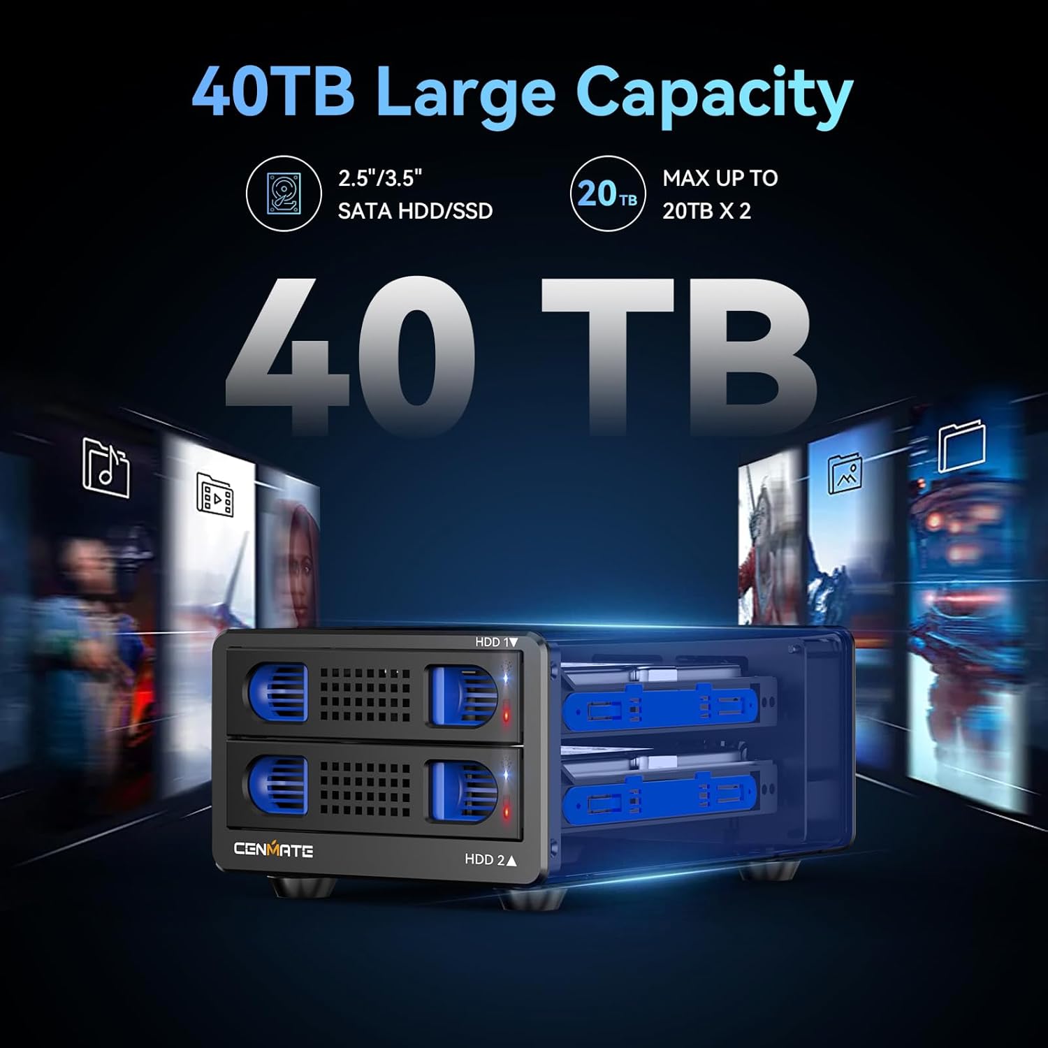 Thumbnail 1 de 2-Schacht USB 3.0 Festplattengehäuse für 2.5/3.5" SATA HDD/SSD mit Lüfter & Hot Swap (USB A/C 3.0)