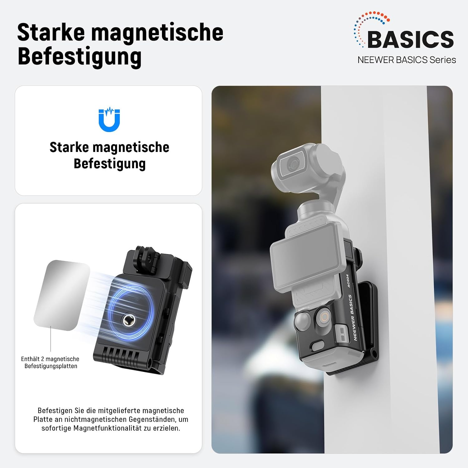 Detalle 2 de NEEWER Basics AC024 Magnetische Halterung für DJI Osmo Pocket 3 – kompakt, flexibel und zuverlässig