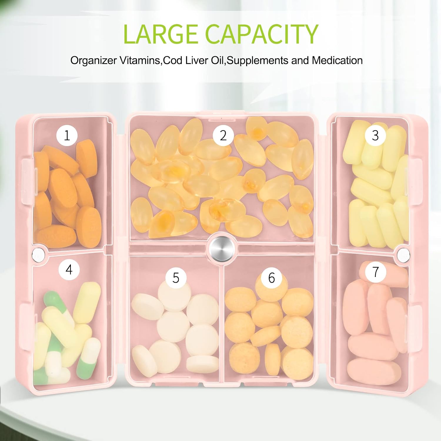 Thumbnail 3 de Simpolor 7 Day Pill Box Organiser – Large Capacity Folding Design in Pink