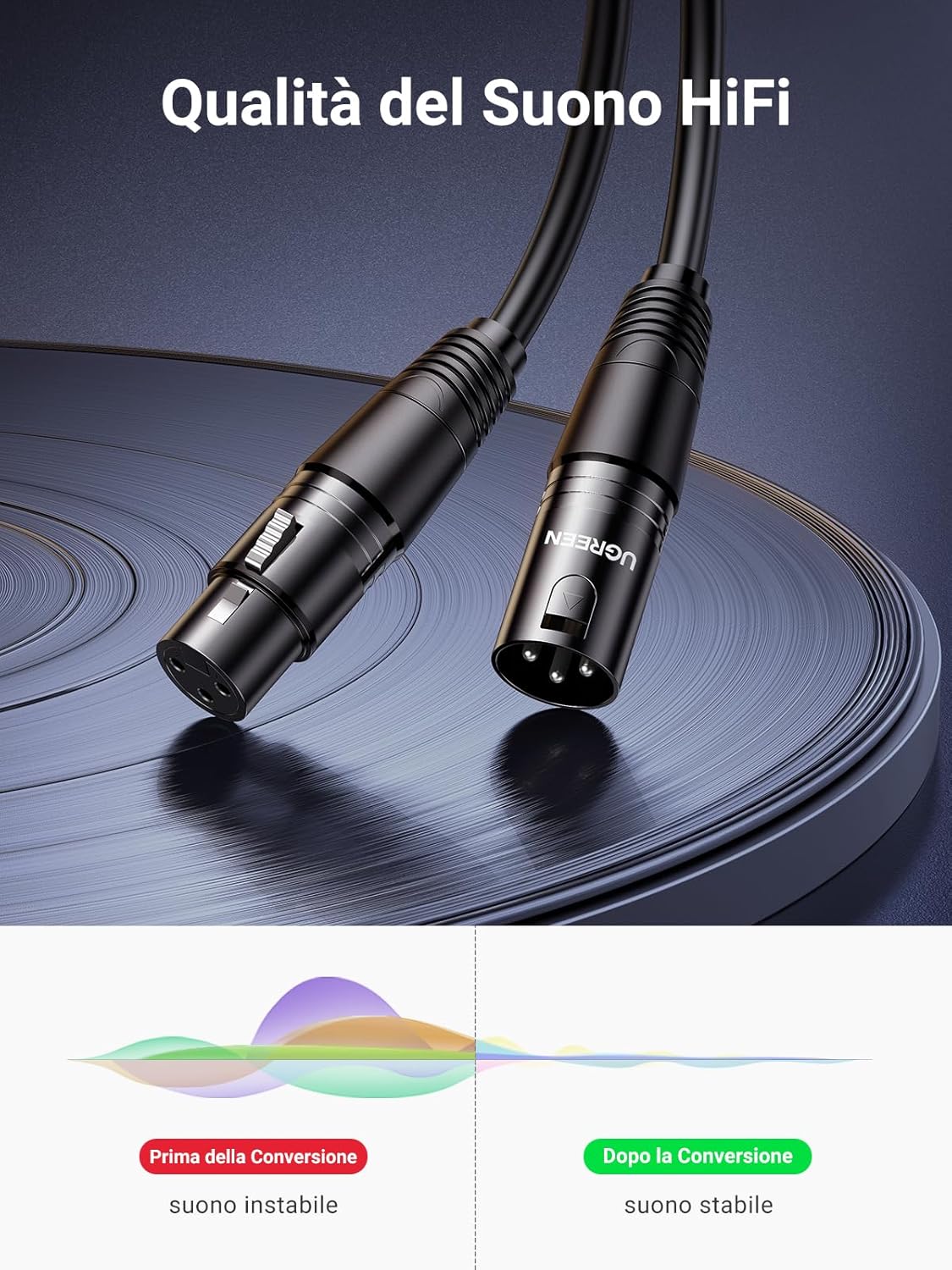 Thumbnail 1 de UGREEN Cavo XLR Bilanciato 1m Maschio a Femmina – Audio Professionale per Microfono, Alimentazione Phantom e Registrazione