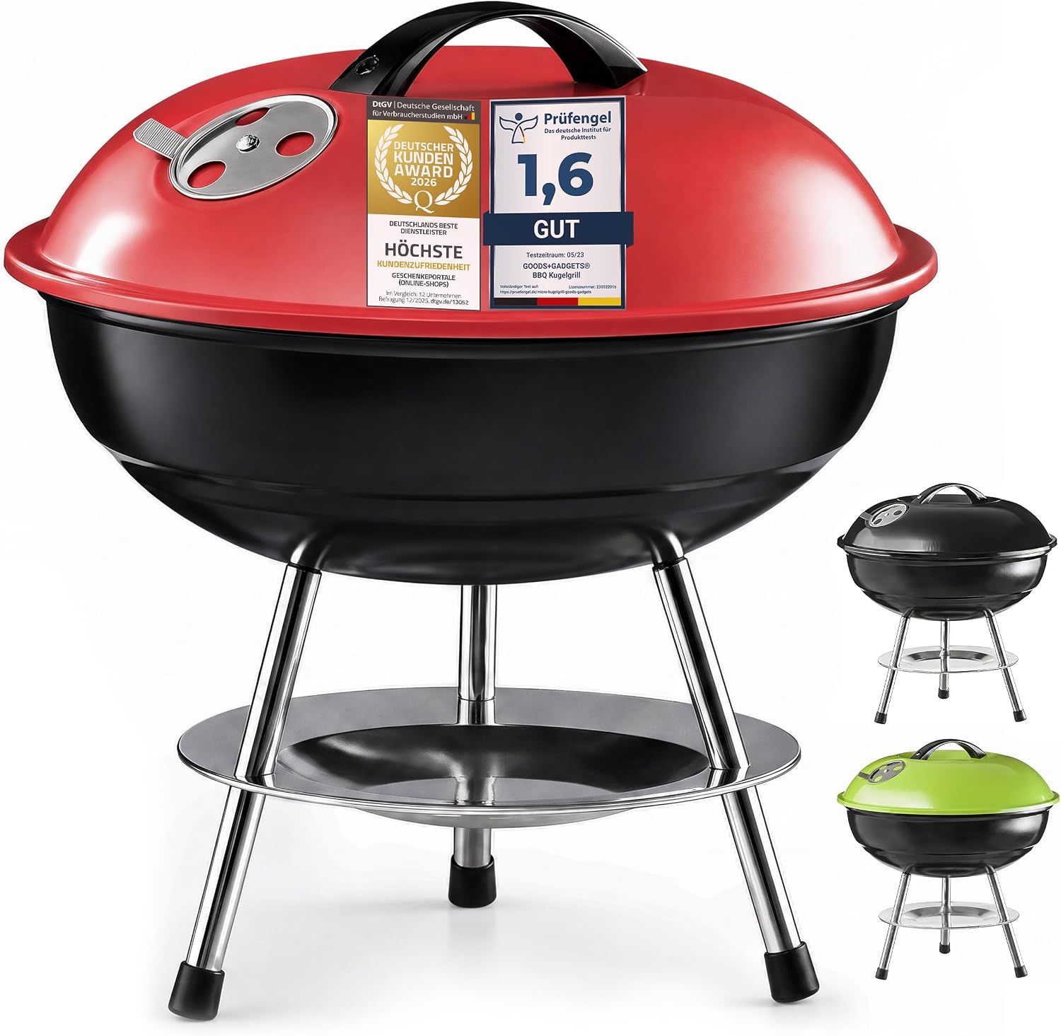 Detalle de GOODS+GADGETS 45654654 – emaliowany grill kulowy na węgiel 38 cm
