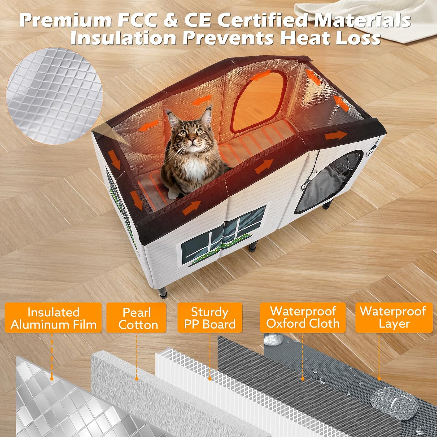 Detalle 2 de GASUR 02 Heated Outdoor Cat House, Insulated, Waterproof, Elevated, Dual-Exit