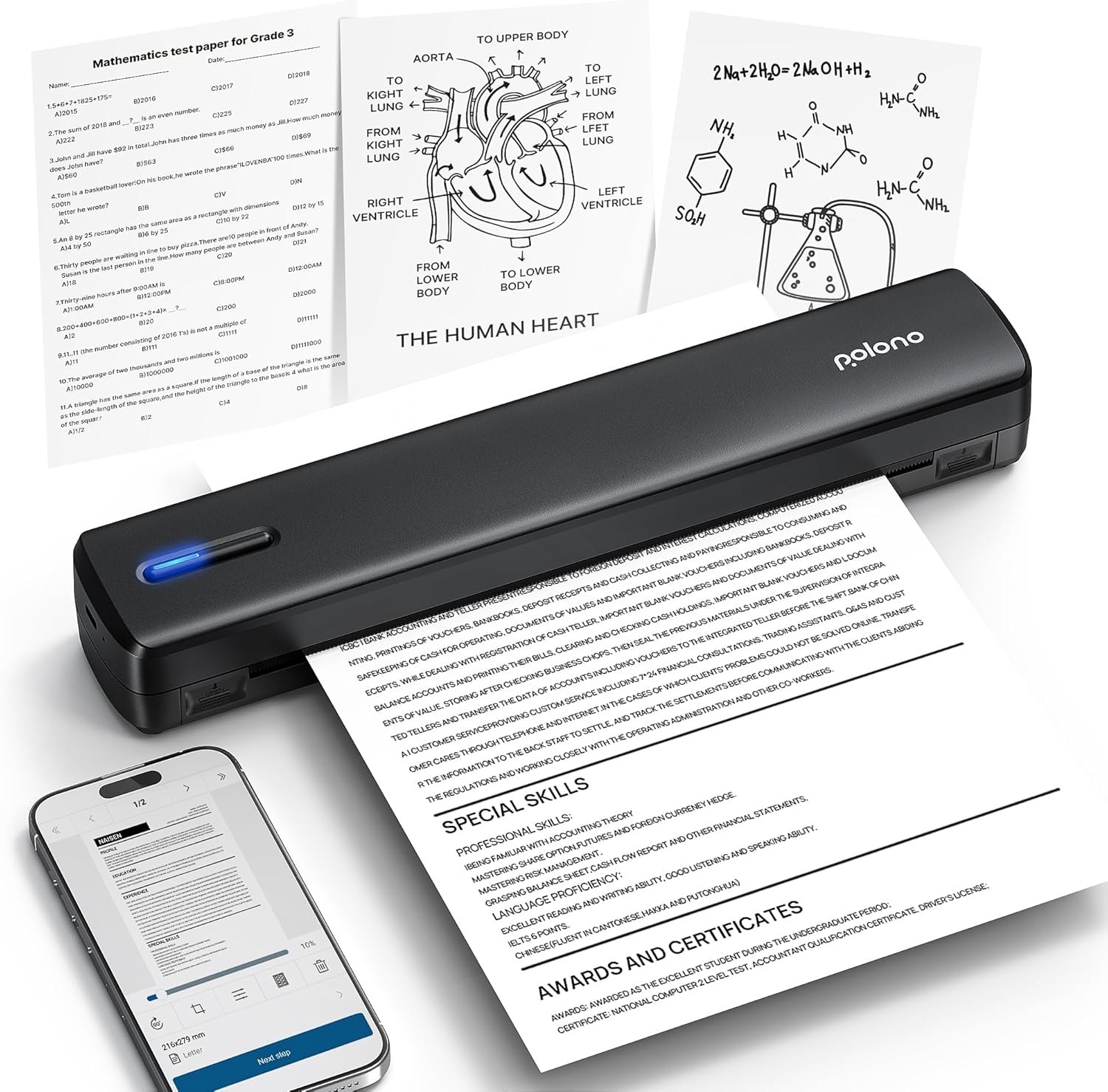 POLONO D810 portable thermal printer A4 support 📷