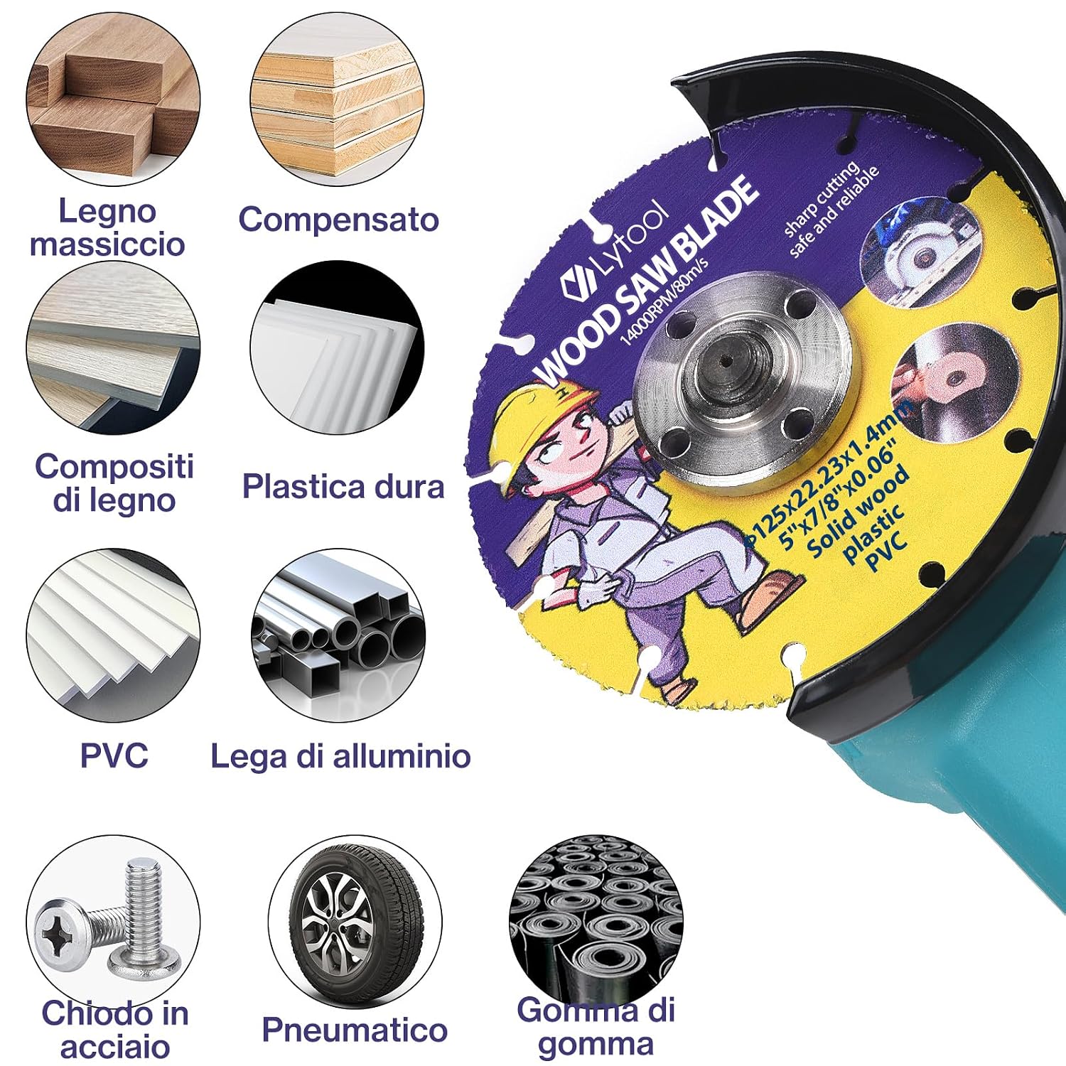 Thumbnail 3 de Lytool 2 lame per sega circolare da 125 mm (foro 22,23 mm) per legno compensato e legno duro