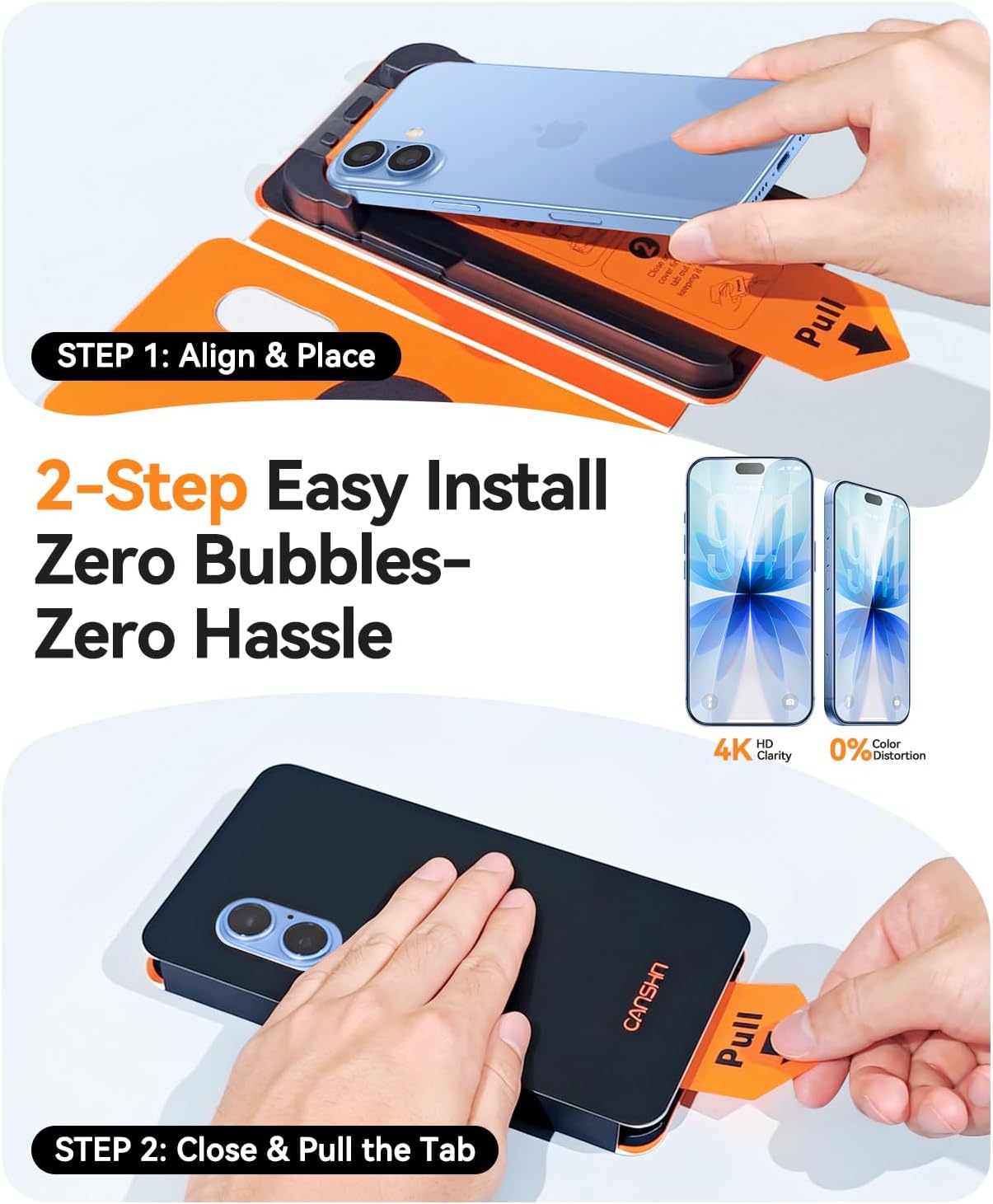 Detalle 2 de CANSHN iPhone 17 Glass Screen Protector, 2-Pack, 9H, One-Step Install