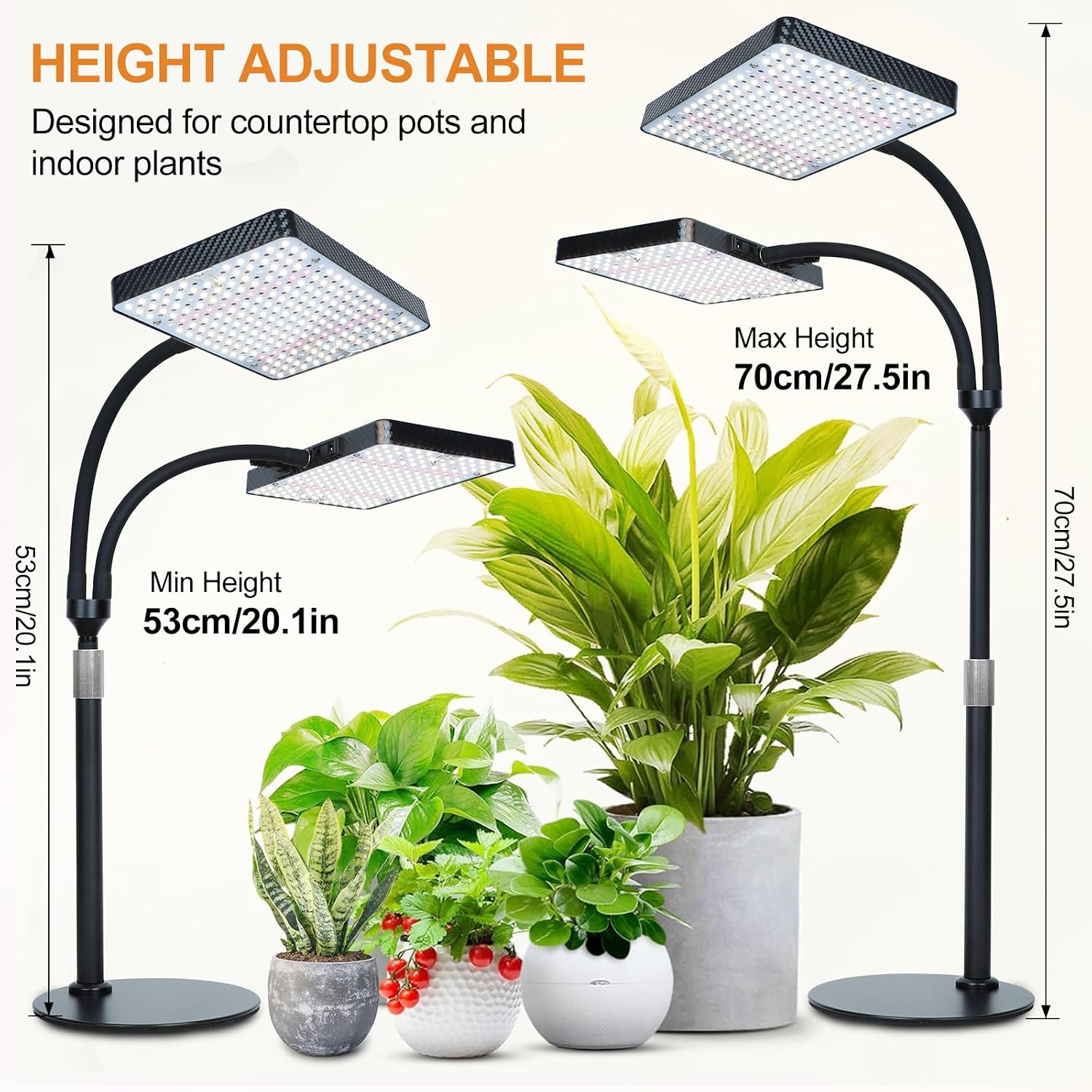 Detalle 2 de FECiDA Zinqolay Tabletop Grow Light, 2 Heads, Full Spectrum, 5-Mode Timer